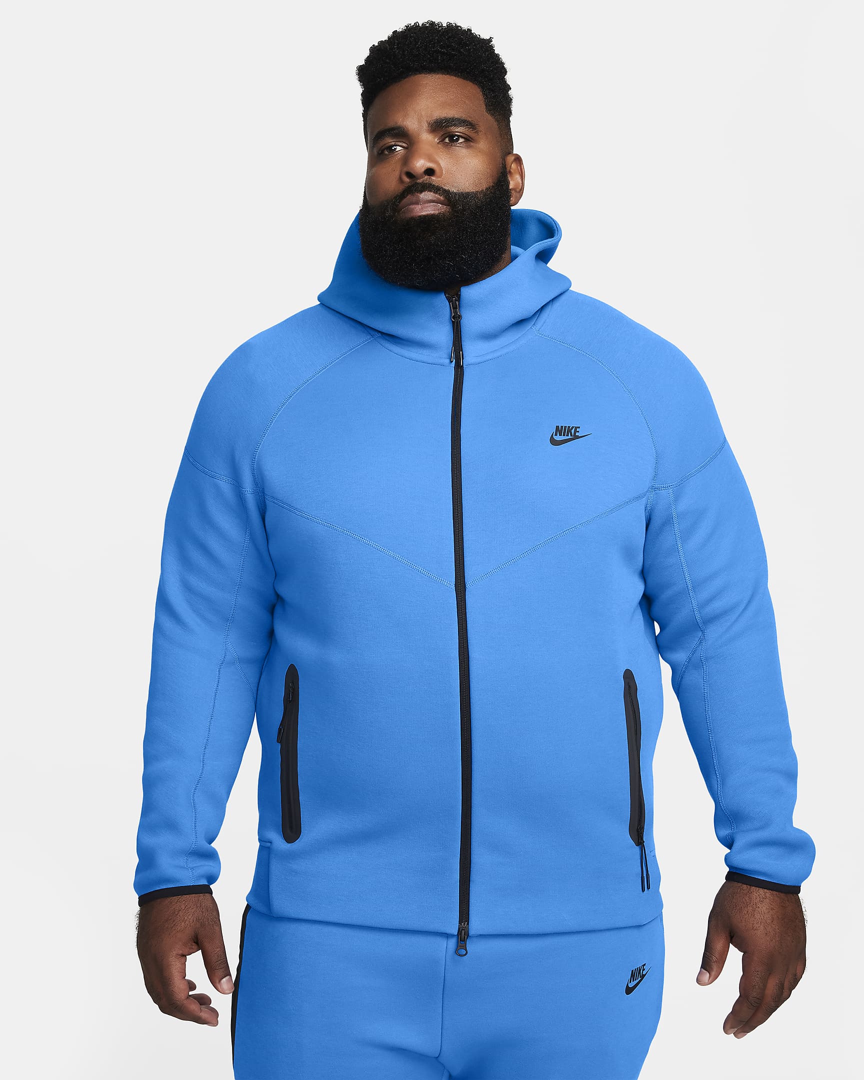 Nike Sportswear Tech Fleece Windrunner cipzáras, kapucnis férfipulóver - Light Photo Blue/Fekete