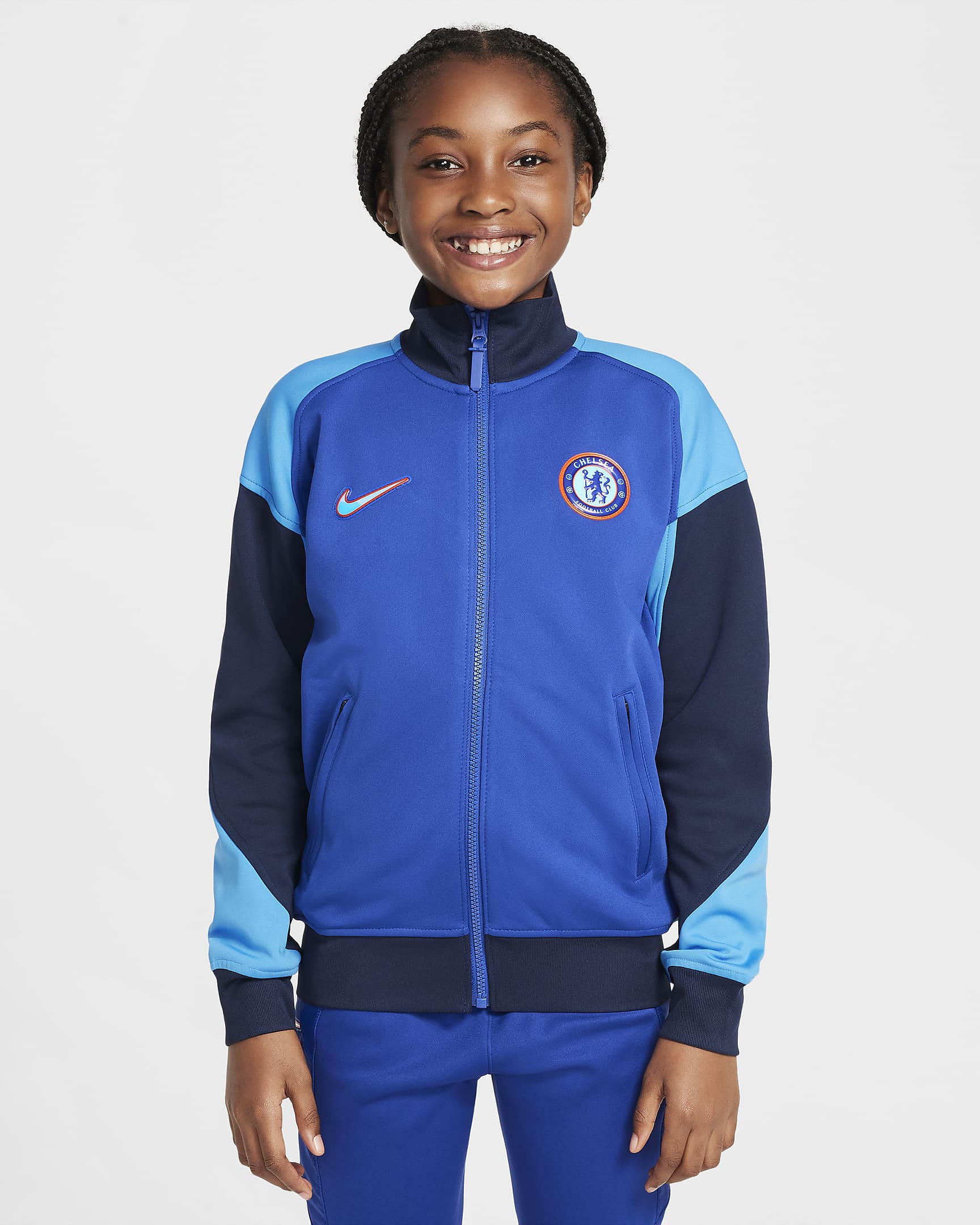 Chelsea FC Academy Pro Anthem Nike Dri-FIT Genç Çocuk Futbol Ceketi - Rush Blue/Obsidian/Light Photo Blue