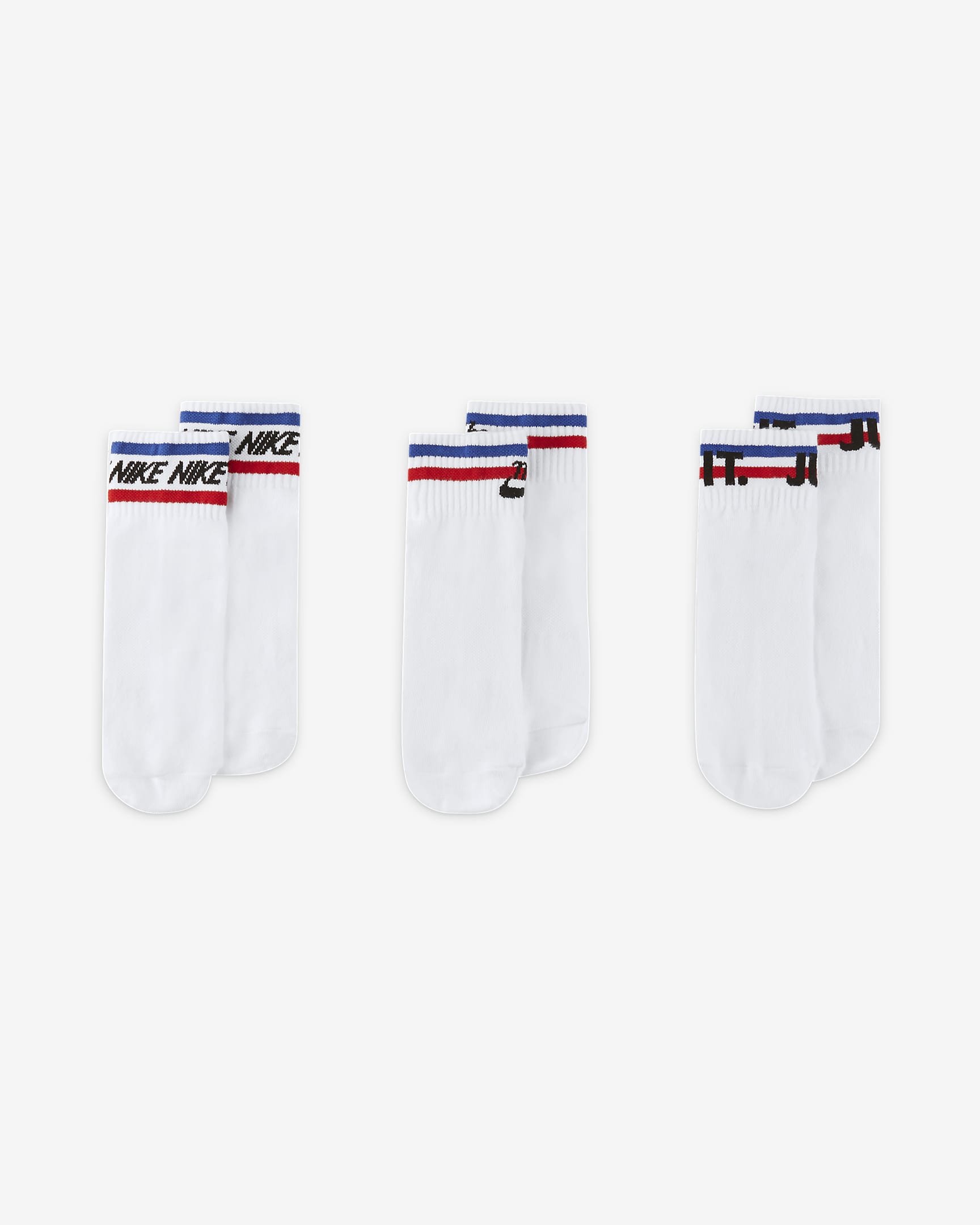 Nike Everyday Essential Ankle Socks (3 Pairs) - White/Black/Game Royal/University Red