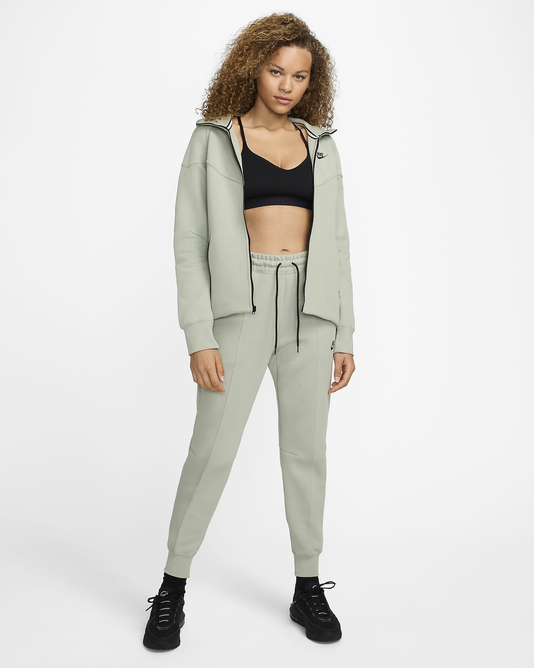 Pantalon de jogging taille mi-haute Nike Sportswear Tech Fleece pour femme - Jade Horizon/Noir