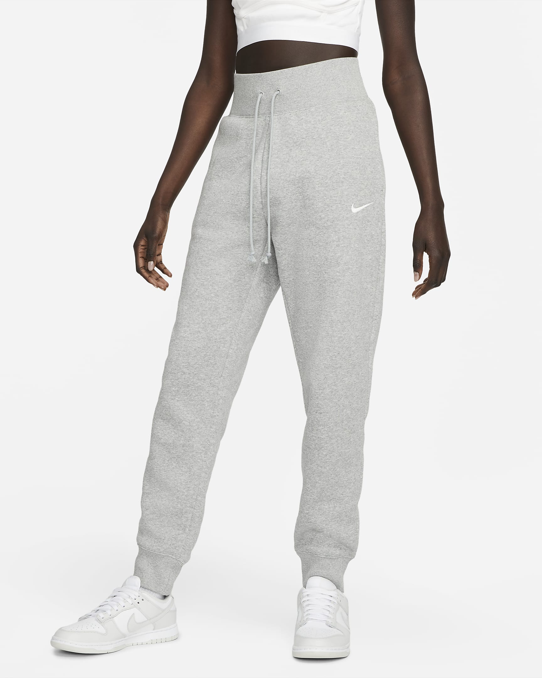 Pantaloni jogger a vita alta Nike Sportswear Phoenix Fleece – Donna - Dark Grey Heather/Sail