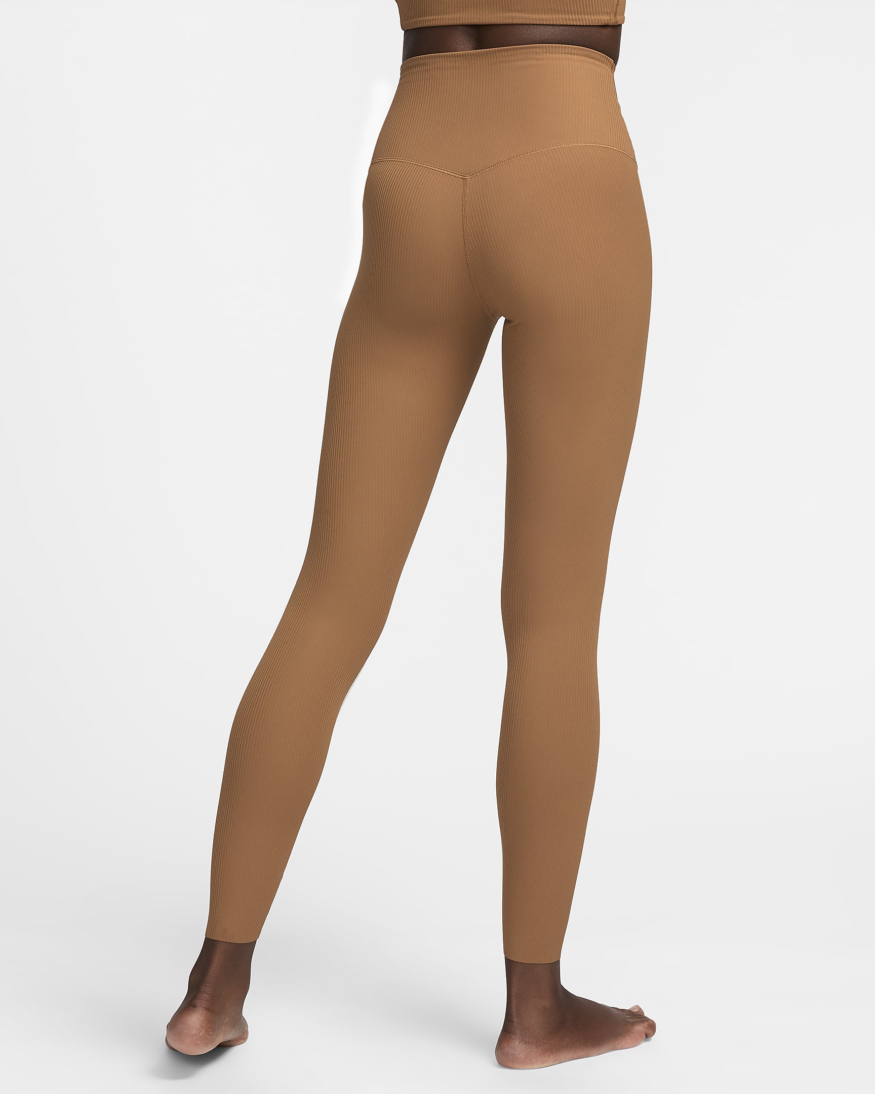 Legging 7/8 taille haute à maintien léger Nike Zenvy Rib pour femme - Light British Tan/Noir