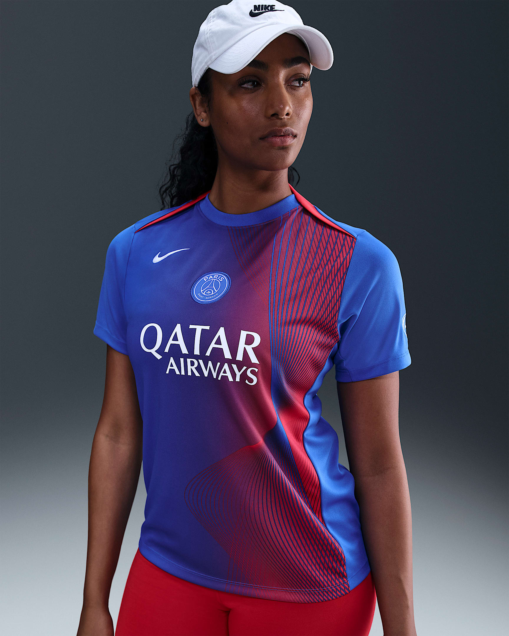 Paris Saint-Germain Academy Pro Third Women's Nike Dri-FIT Total 90 Football Pre-Match Top - Hyper Royal/Global Red/White