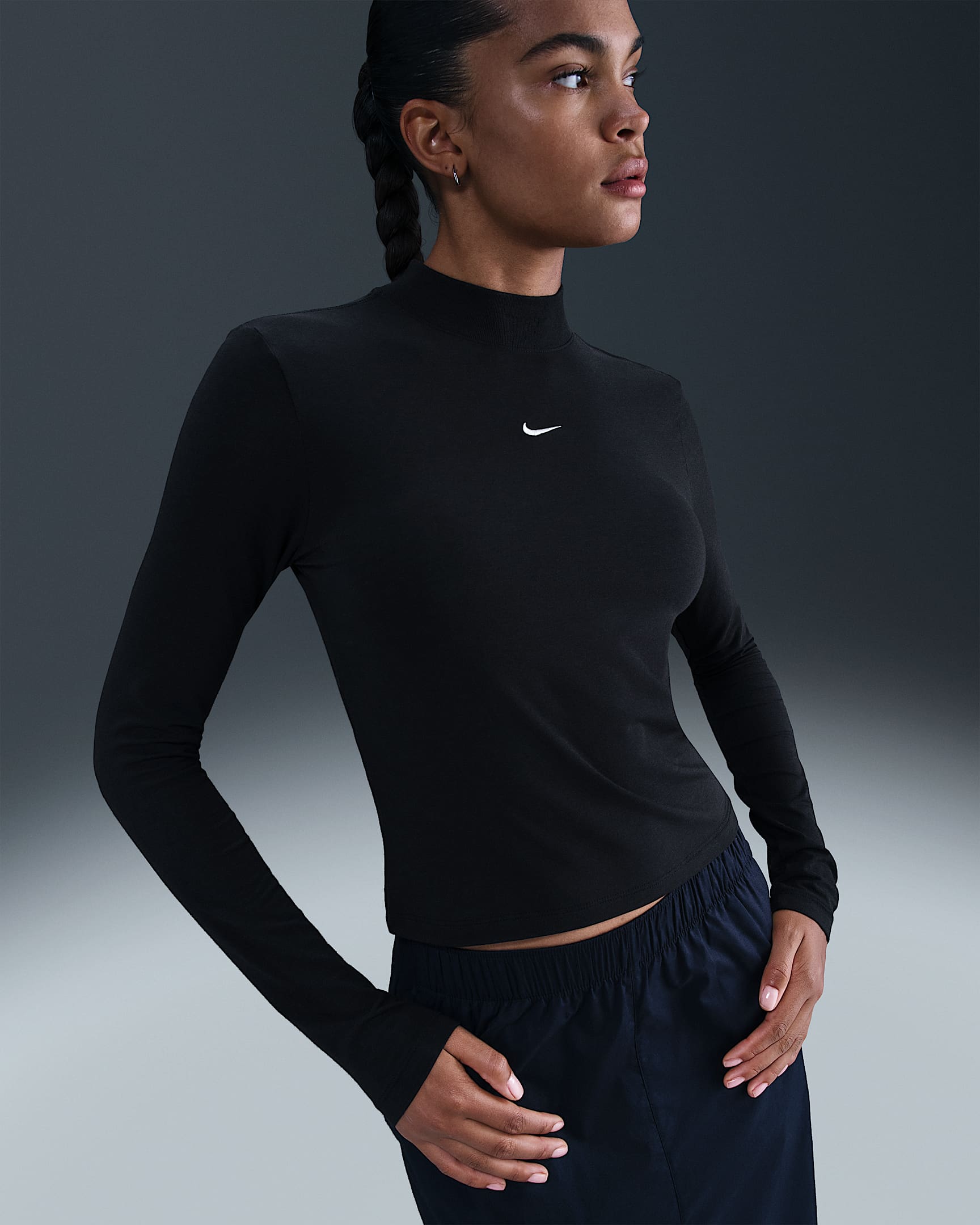 Nike Sportswear Chill Knit Women's Slim Long-Sleeve Mock-Neck T-Shirt - Black/Sail