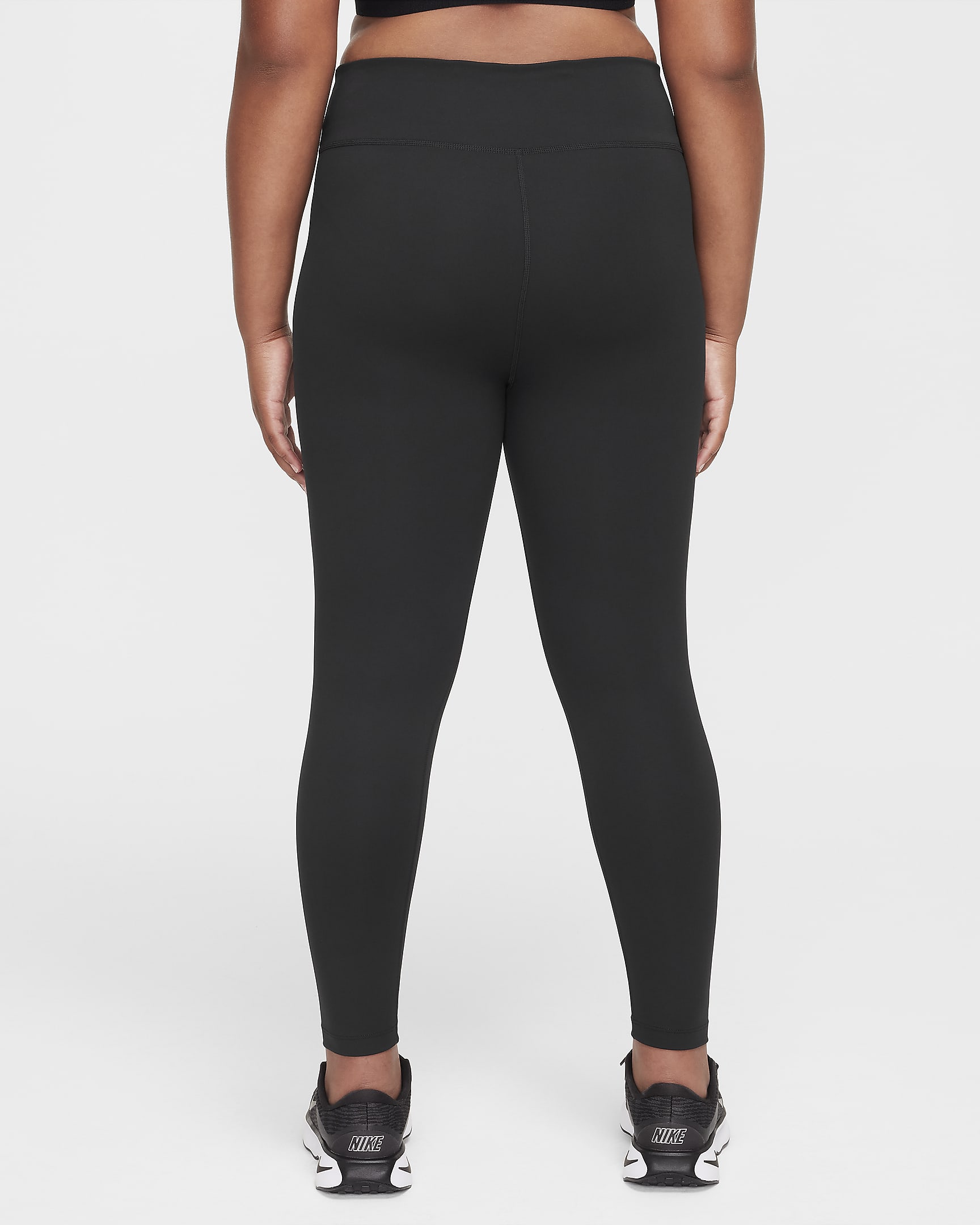 Nike One Big Kids' (Girls') Dri-FIT High-Waisted Leggings (Extended Size) - Black/White