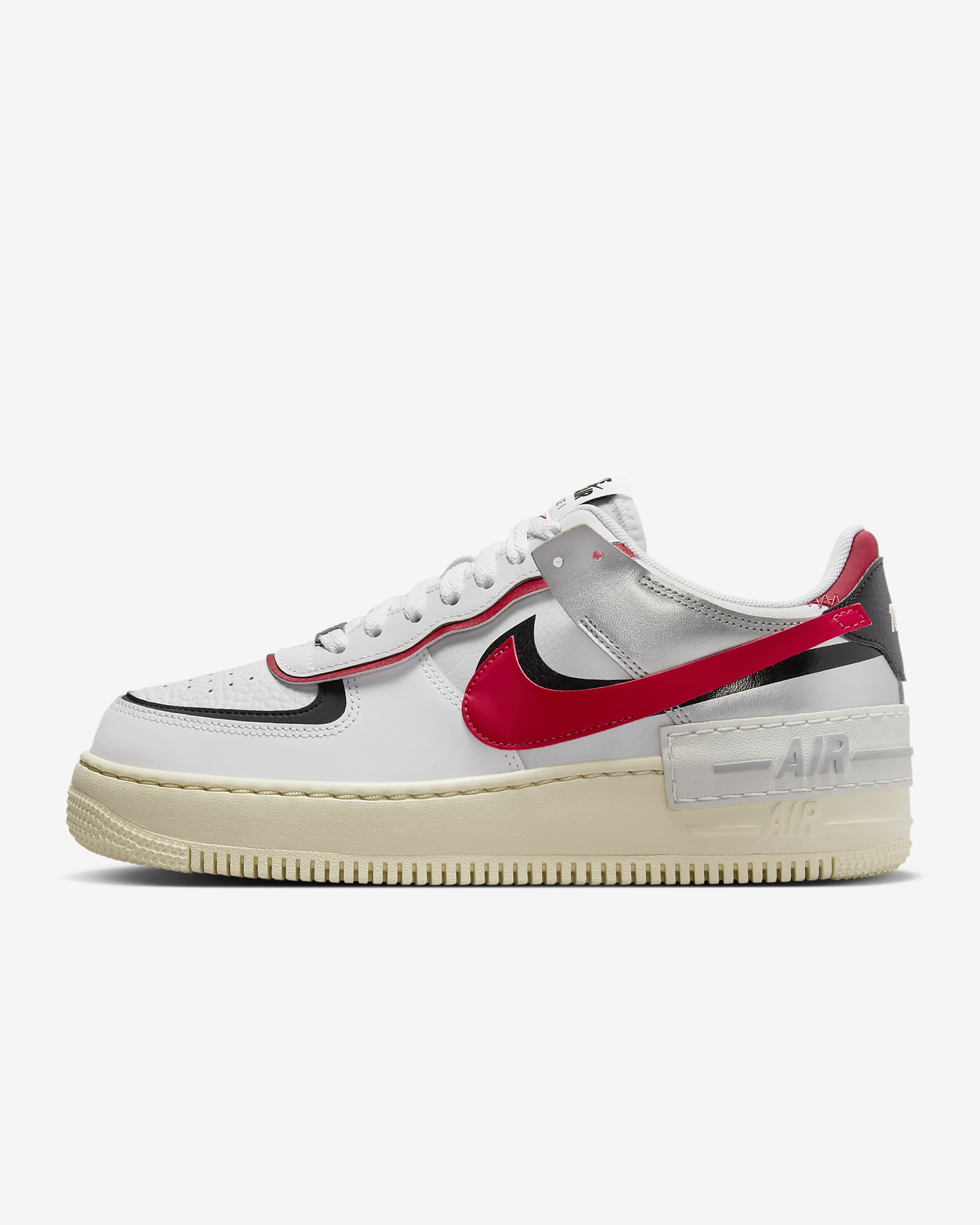 Nike Air Force 1 Shadow-sko til kvinder - hvid/sort/Metallic Silver/Gym Red