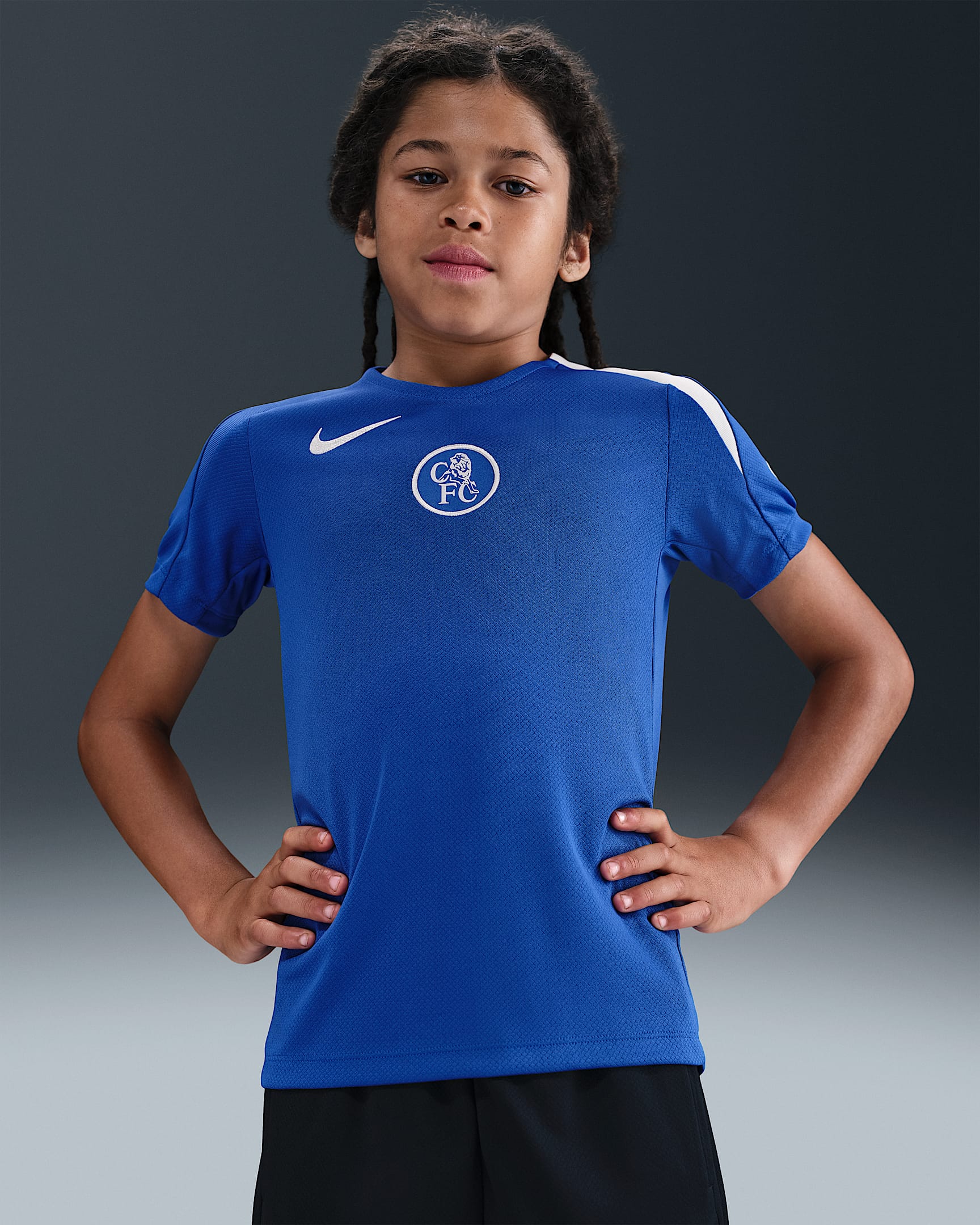Chelsea F.C. Strike Third Older Kids' Nike Dri-FIT Total 90 Football Short-Sleeve Top - Game Royal/Game Royal/Field Silver/Field Silver
