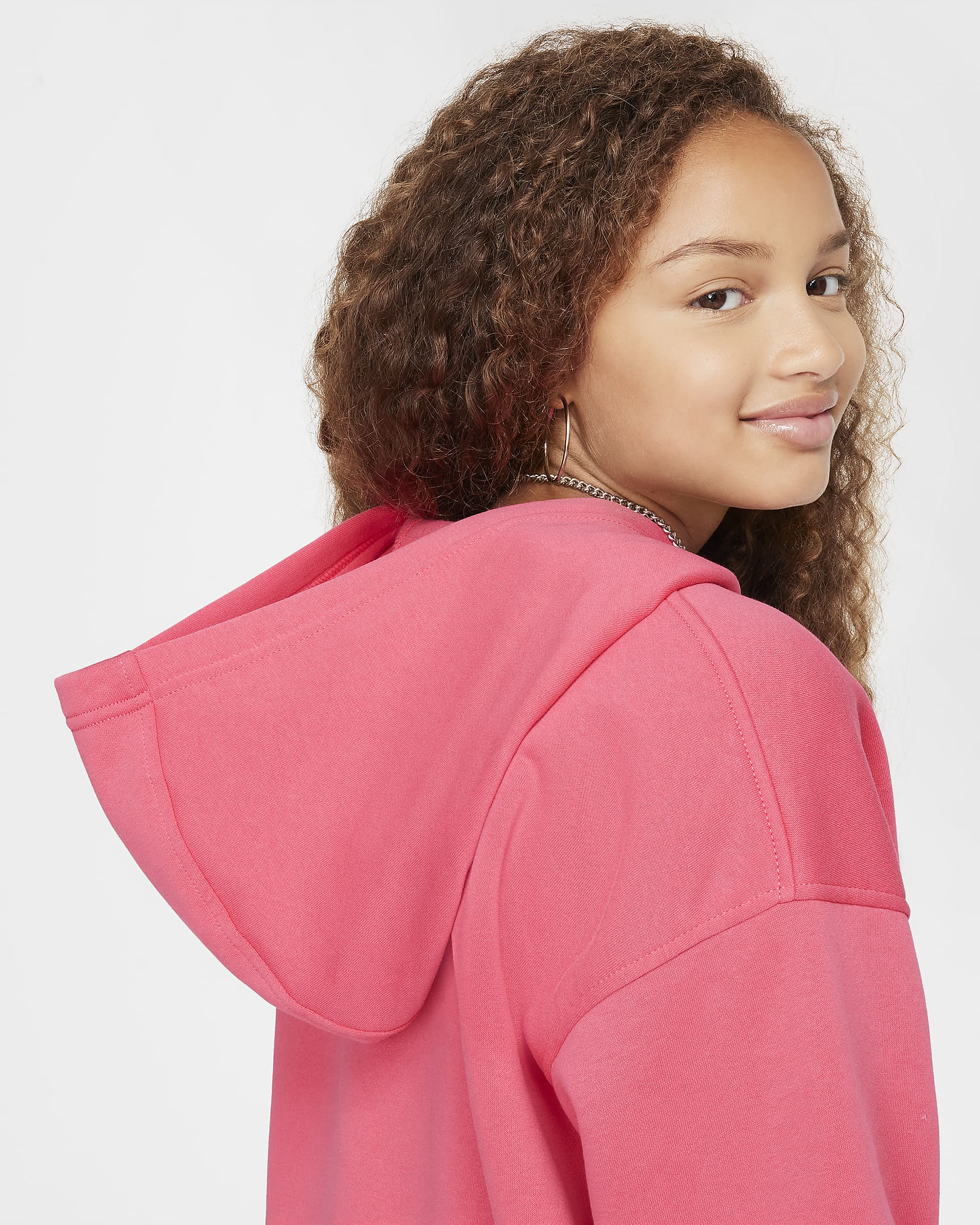 Nike Sportswear Club Fleece Big Kids' Oversized Full-Zip Hoodie - Aster Pink/White