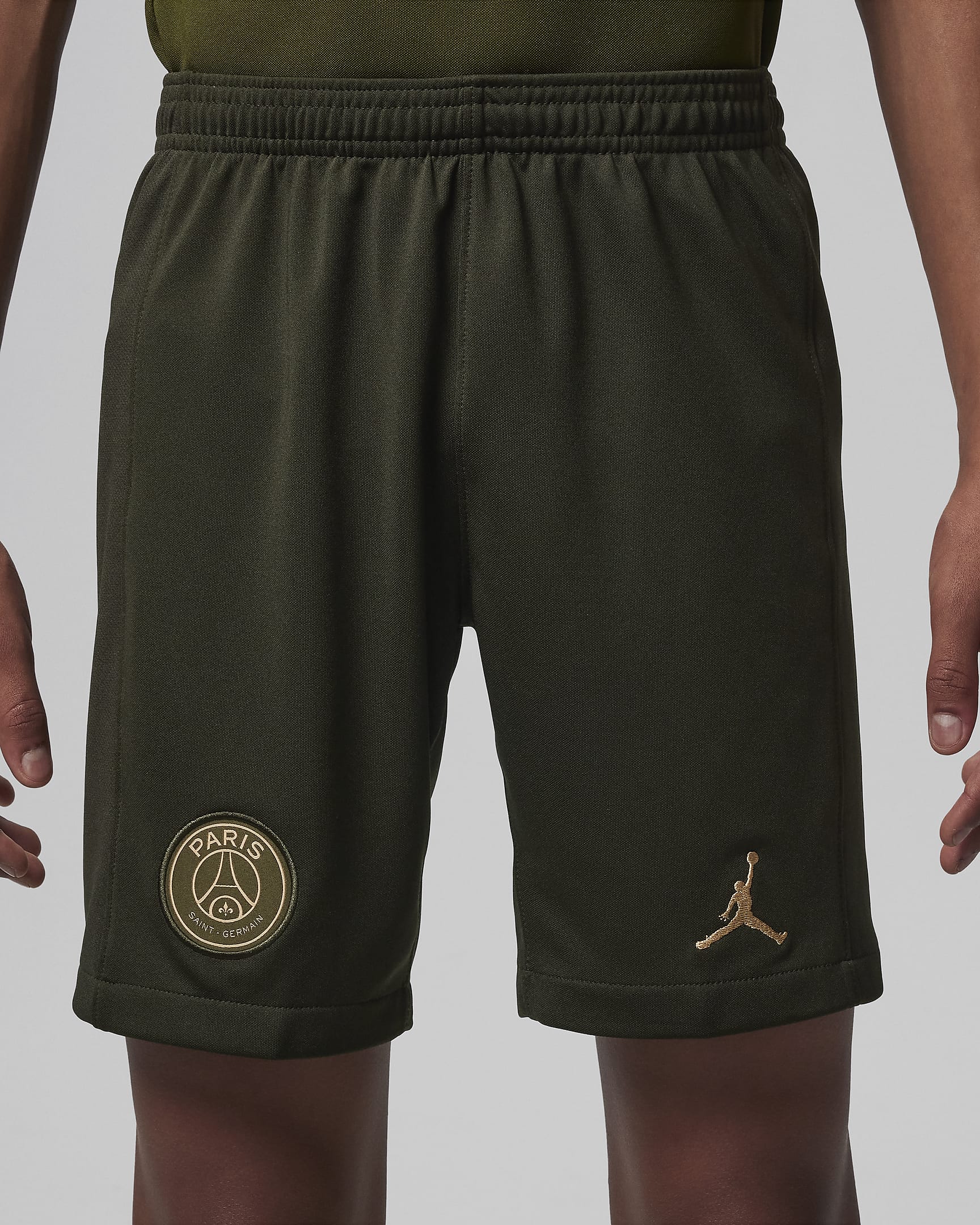 Quarta equipació París Saint-Germain 2023/2024 Pantalons curts de futbol de rèplica Nike Dri-FIT - Nen/a - Sequoia/Sequoia/Hemp