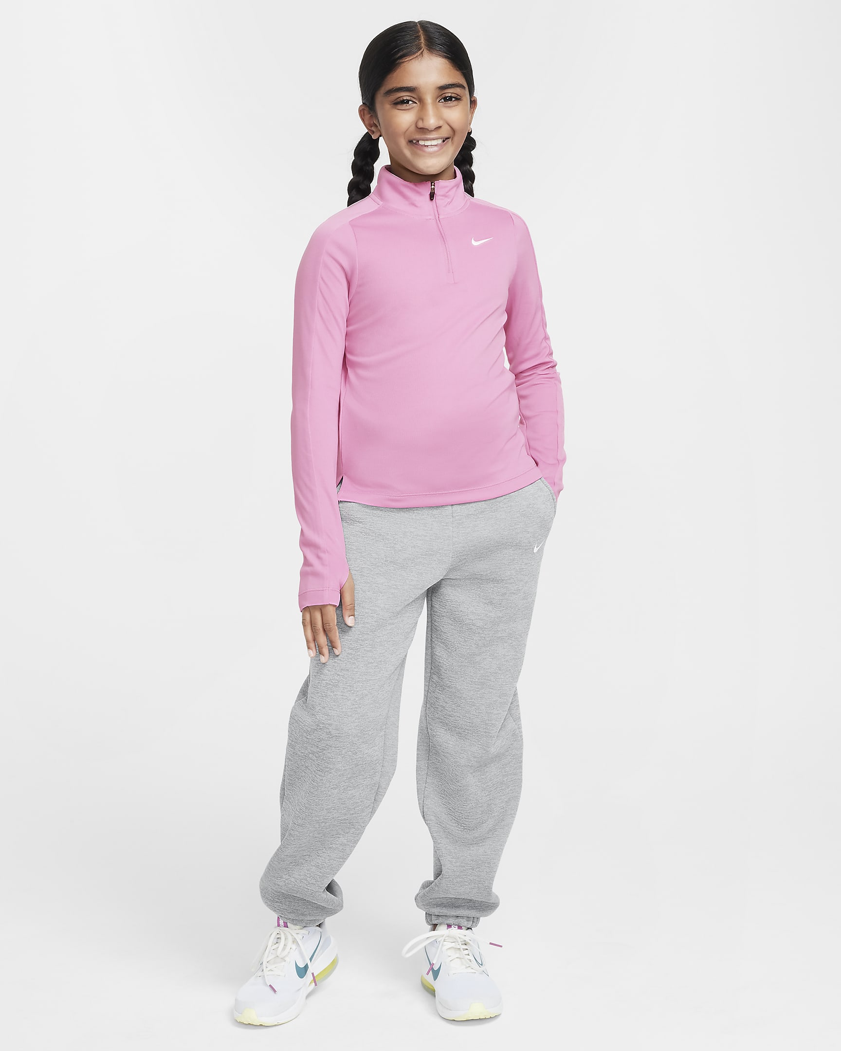 Haut à manches longues et demi-zip Nike Dri-FIT pour ado (fille) - Magic Flamingo/Blanc