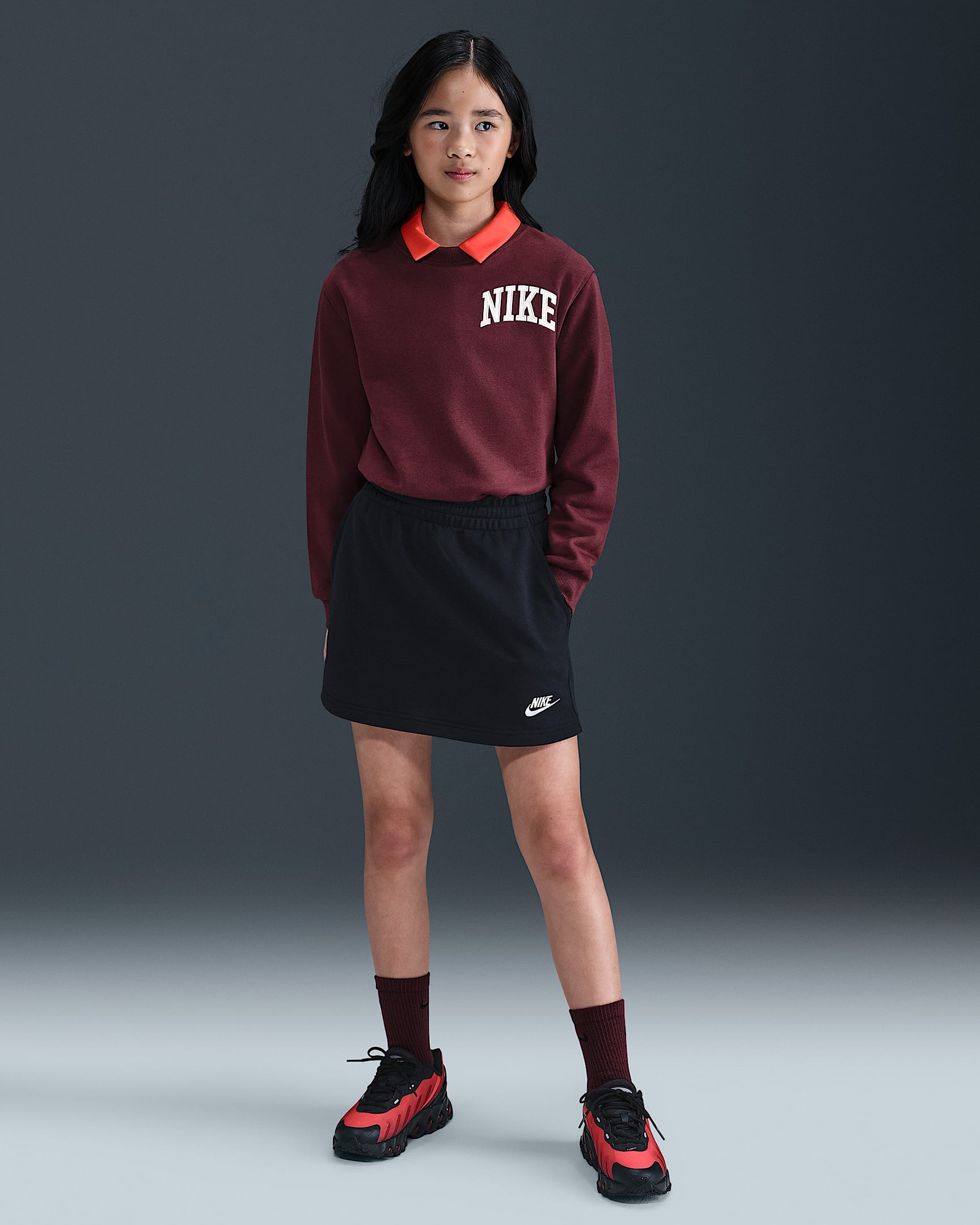Gonna in French Terry Nike Sportswear Club – Ragazza - Nero/Nero/Bianco