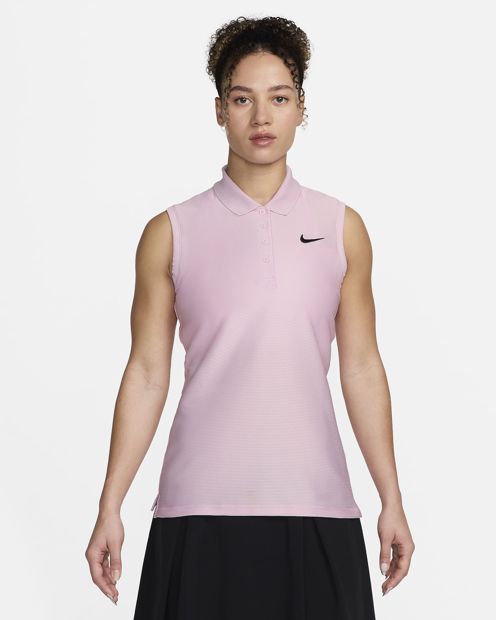 Nike Victory Dri-FIT-golfpolo uden ærmer til kvinder - Pink Foam/sort