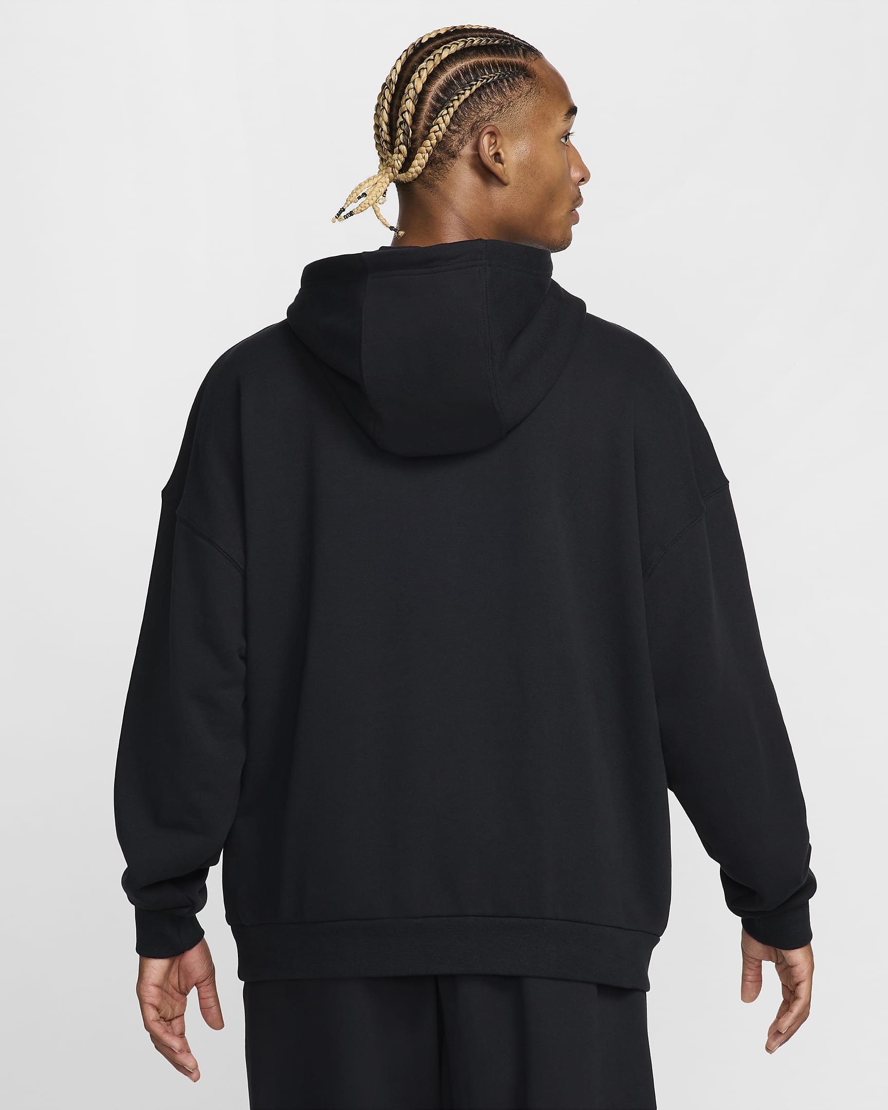 Nike Club Fleece Men's Oversized French Terry Pullover Hoodie - Black/Black/White