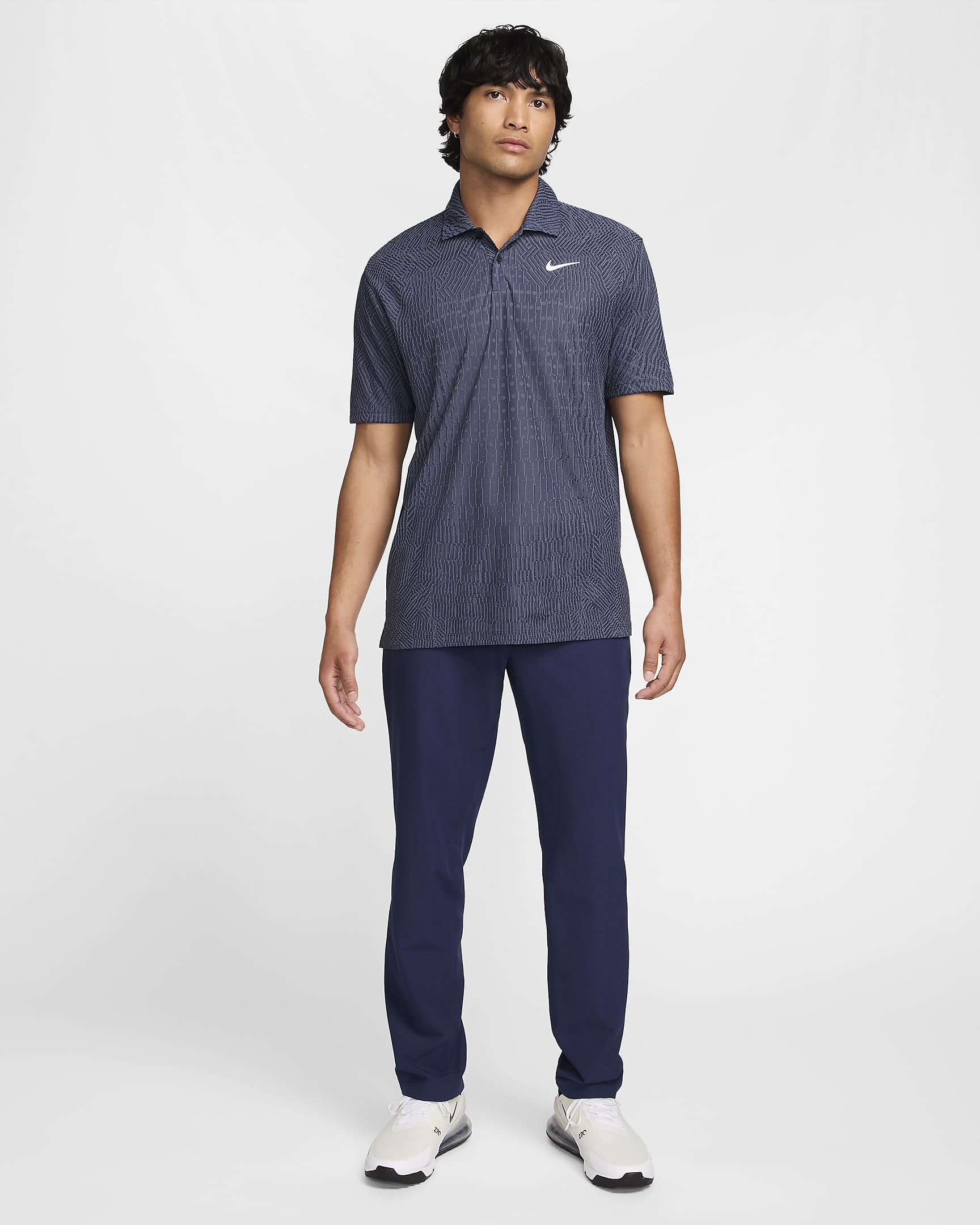 Polo de golfe Dri-FIT ADV Nike Tour para homem - Light Carbon/Armory Navy/Branco