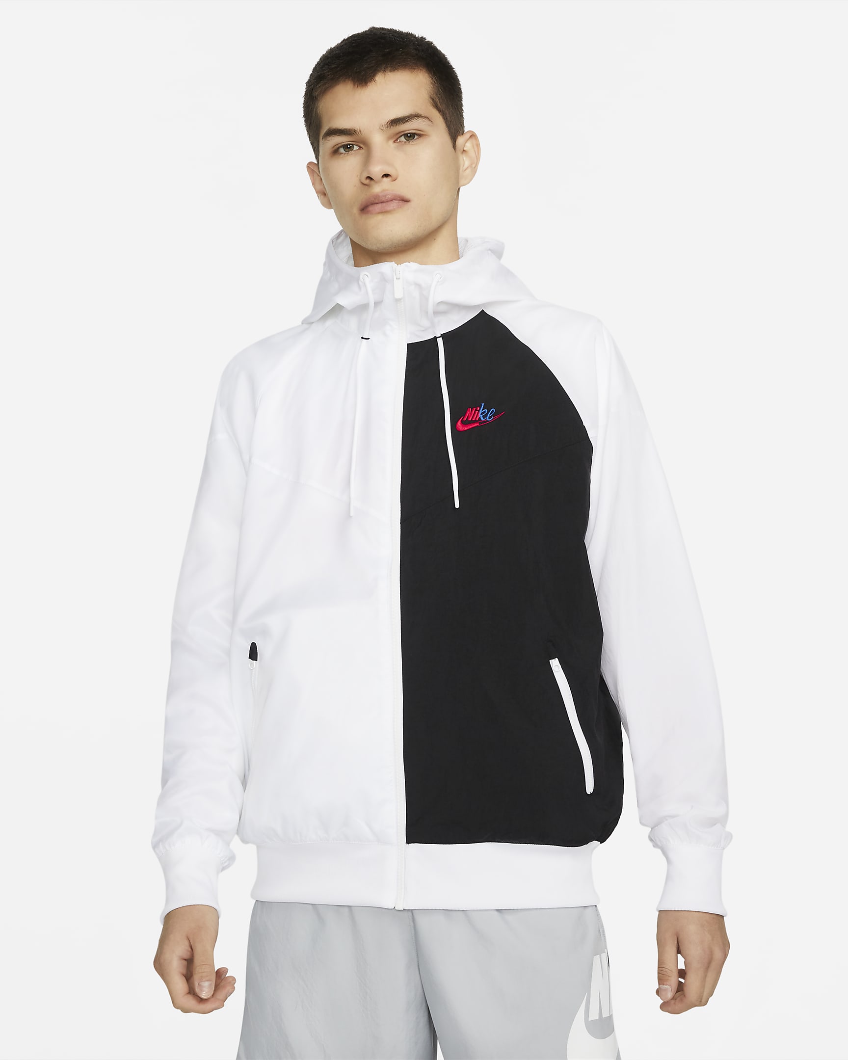 Chamarra de tejido Woven para hombre Nike Sportswear Sport Essentials+ Windrunner - Negro/Blanco/Blanco