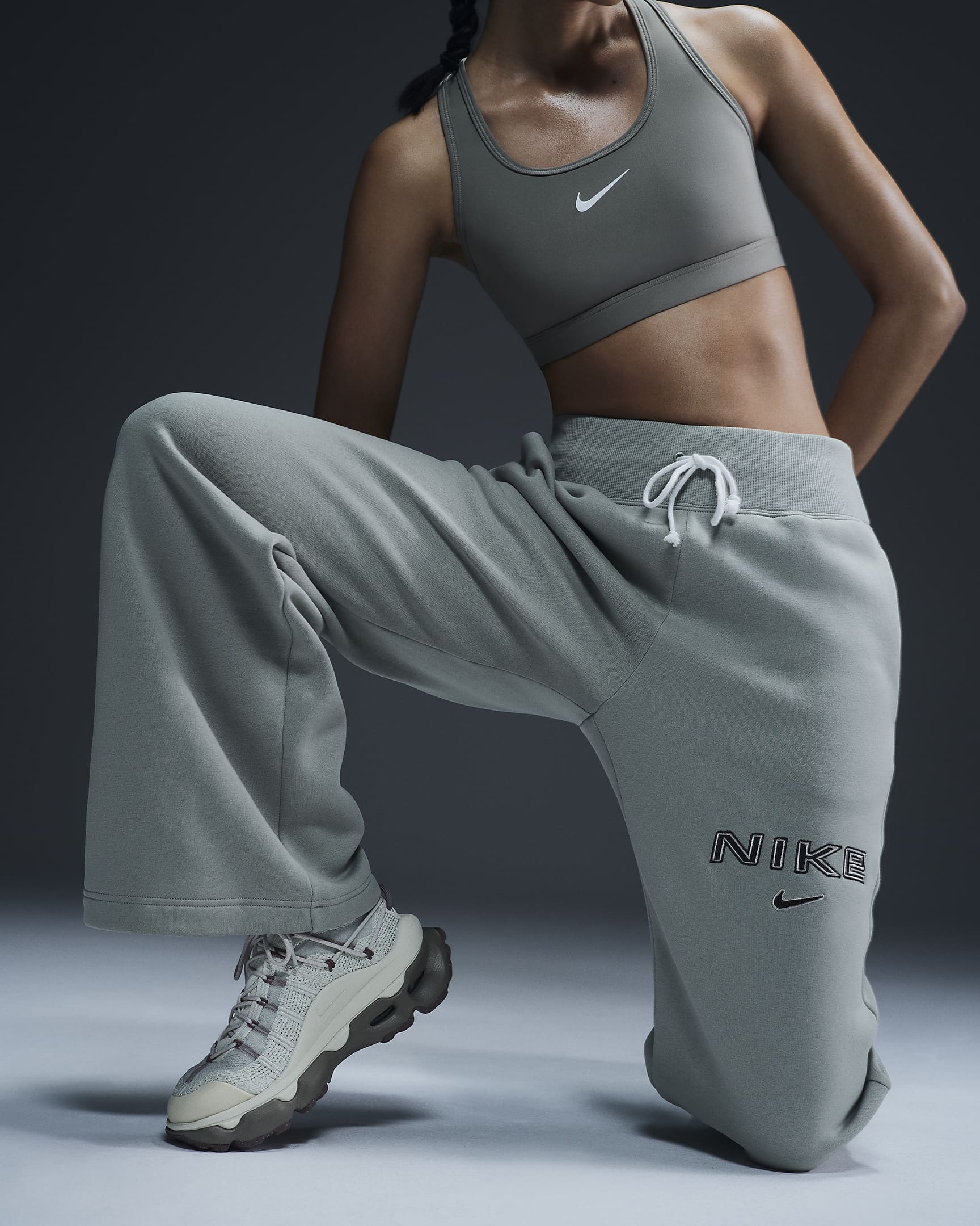 Nike Sportswear Phoenix Fleece Women's High-Waisted Wide-Leg Logo Trousers - Jade Horizon