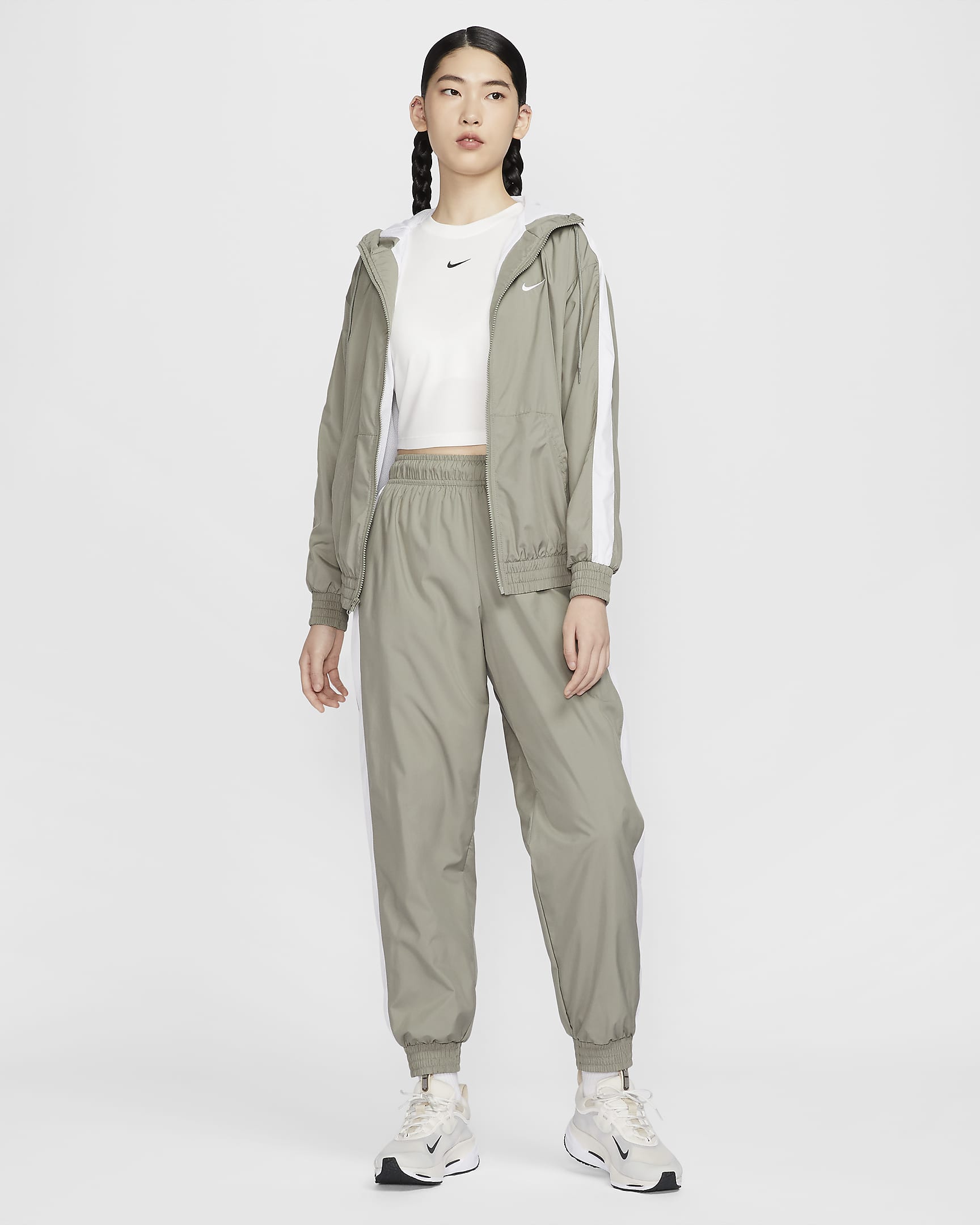 Nike Sportswear Classic Wovens Women's Loose UV Protection Hooded Jacket - Light Army/White