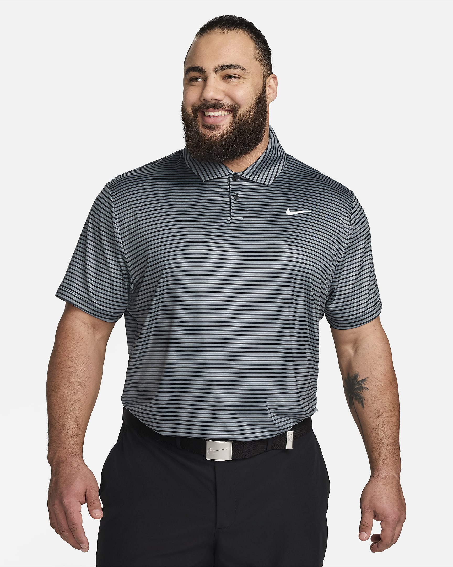 Nike Tour Men's Dri-FIT Striped Golf Polo - Smoke Grey/White