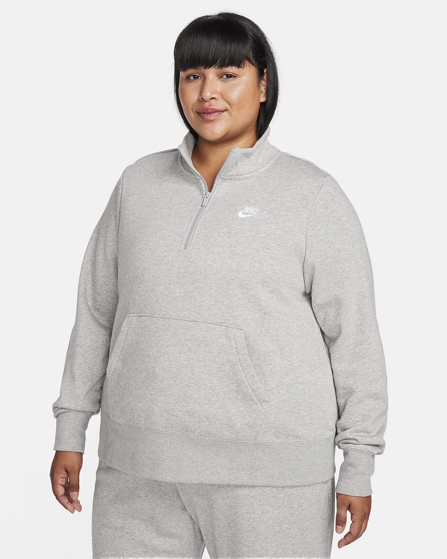 Sudadera de medio cierre para mujer Nike Sportswear Club Fleece (talla grande) - Gris oscuro jaspeado/Blanco