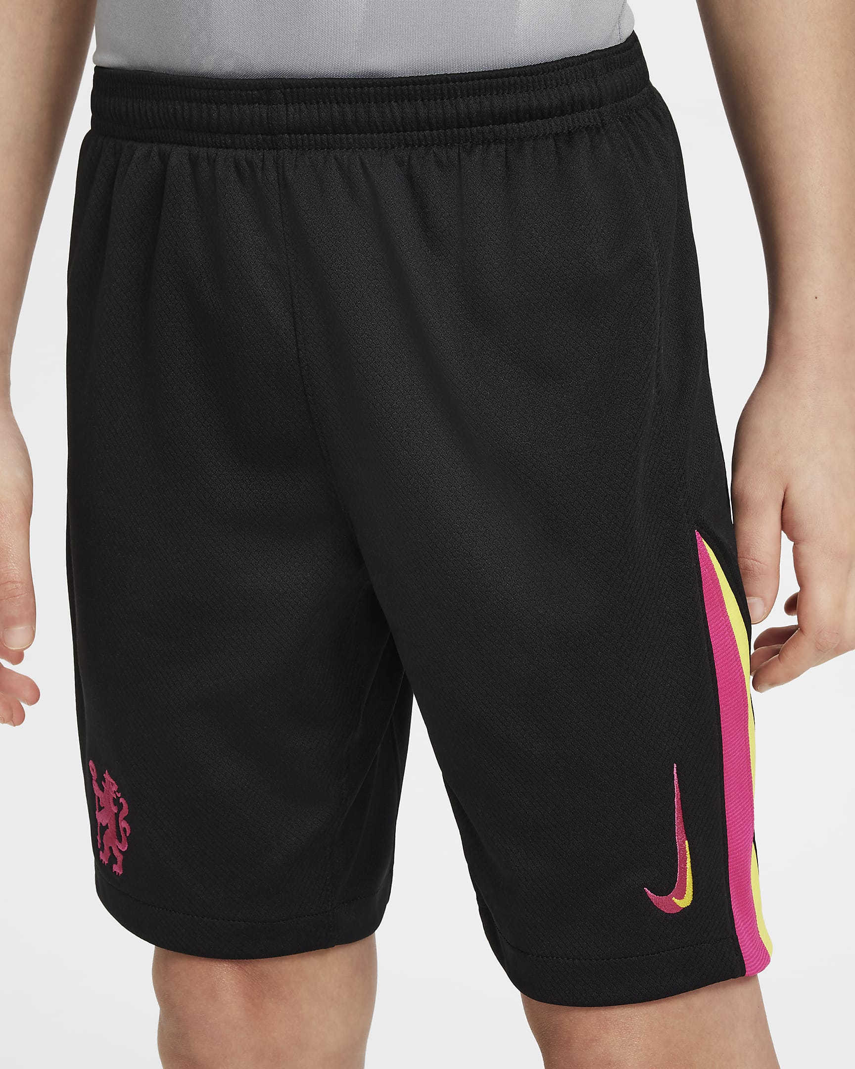 Shorts da calcio replica Nike Dri-FIT Chelsea FC 2024/25 Stadium per ragazzo/a – Terza - Nero/Opti Yellow/Pink Prime