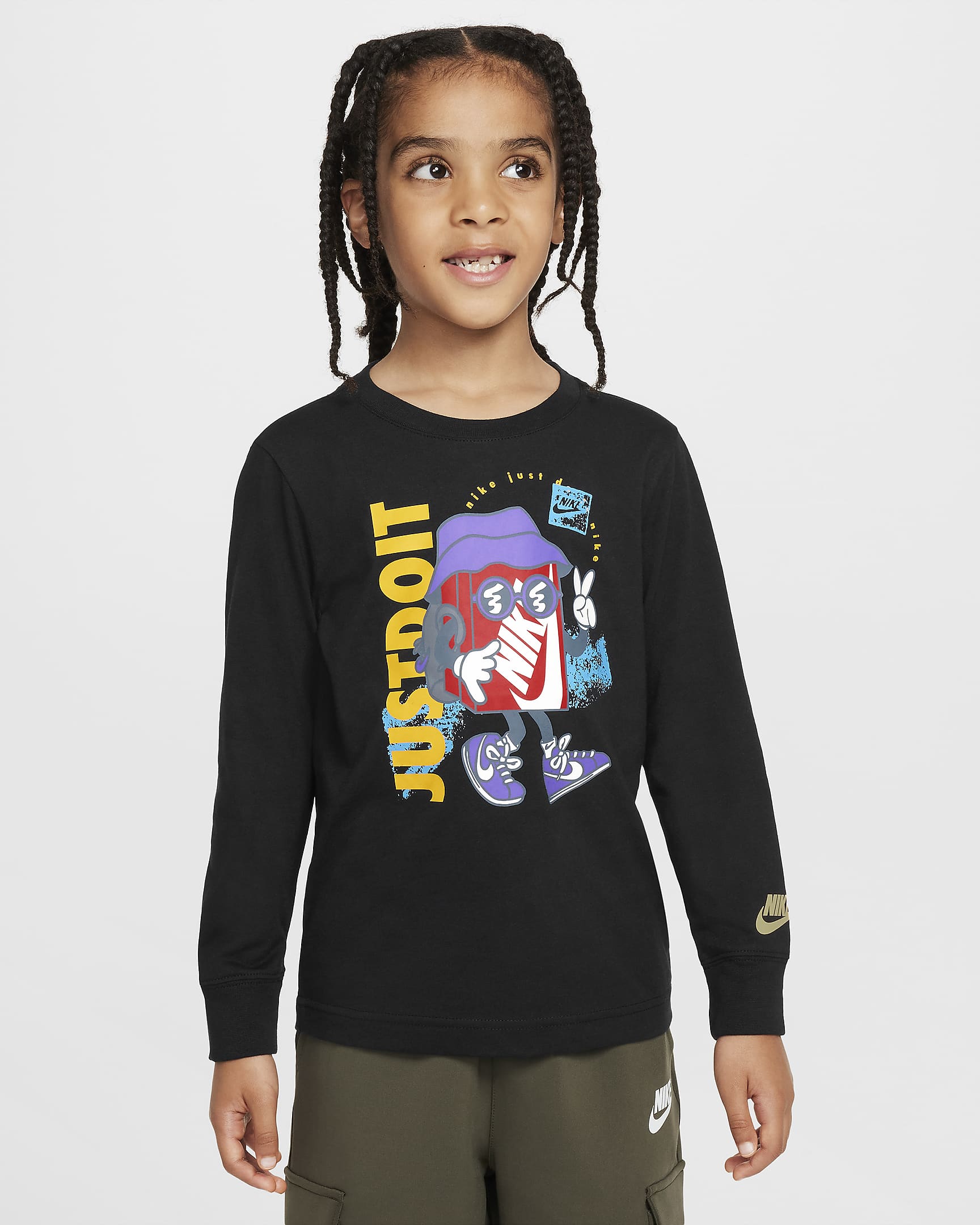 Playera de manga larga Peace de corte cuadrado para niño talla pequeña Nike - Negro