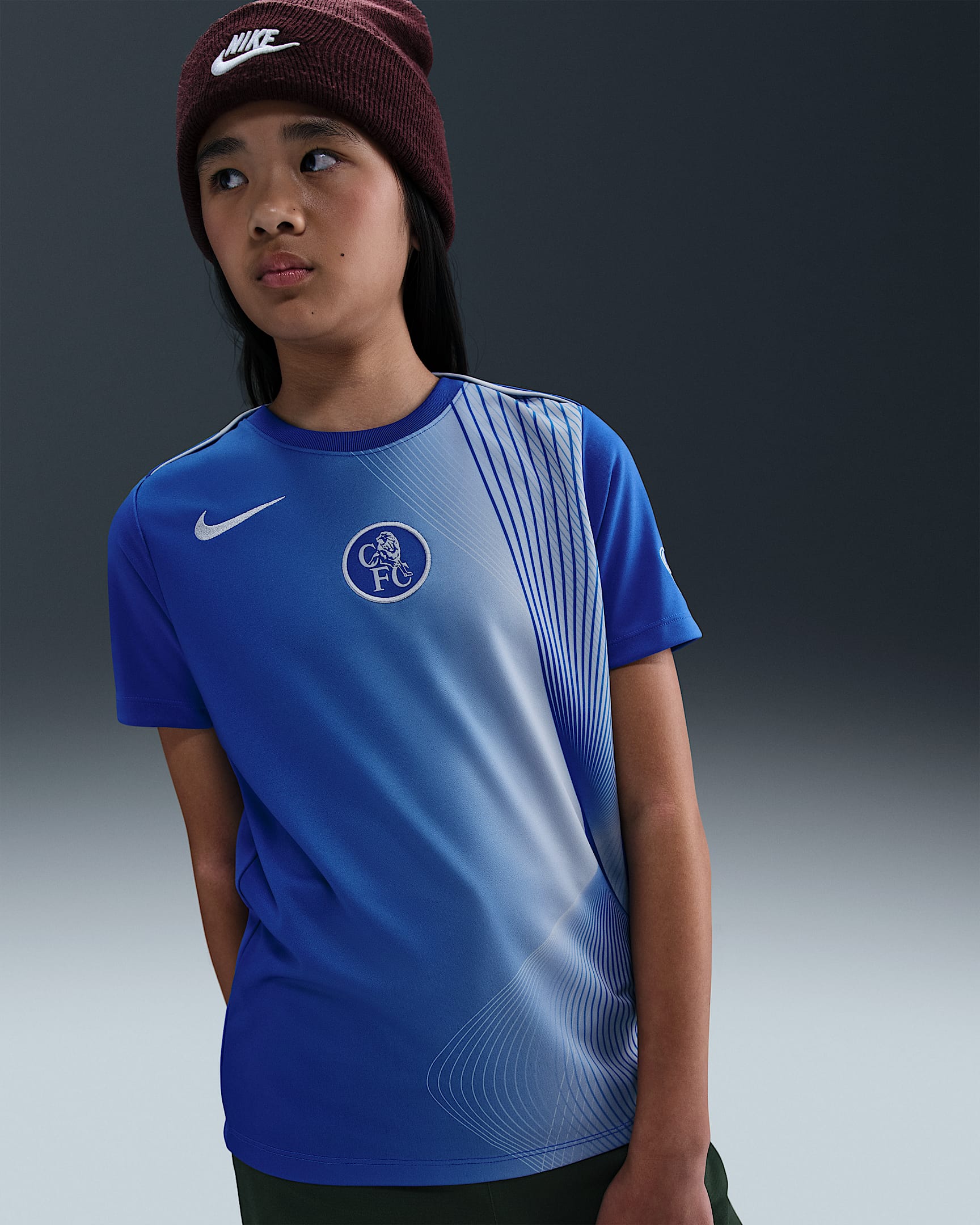 FC Chelsea Academy Pro Third Nike Dri-FIT Pre-Match-Fußballoberteil (ältere Kinder) - Game Royal/Field Silver/Field Silver