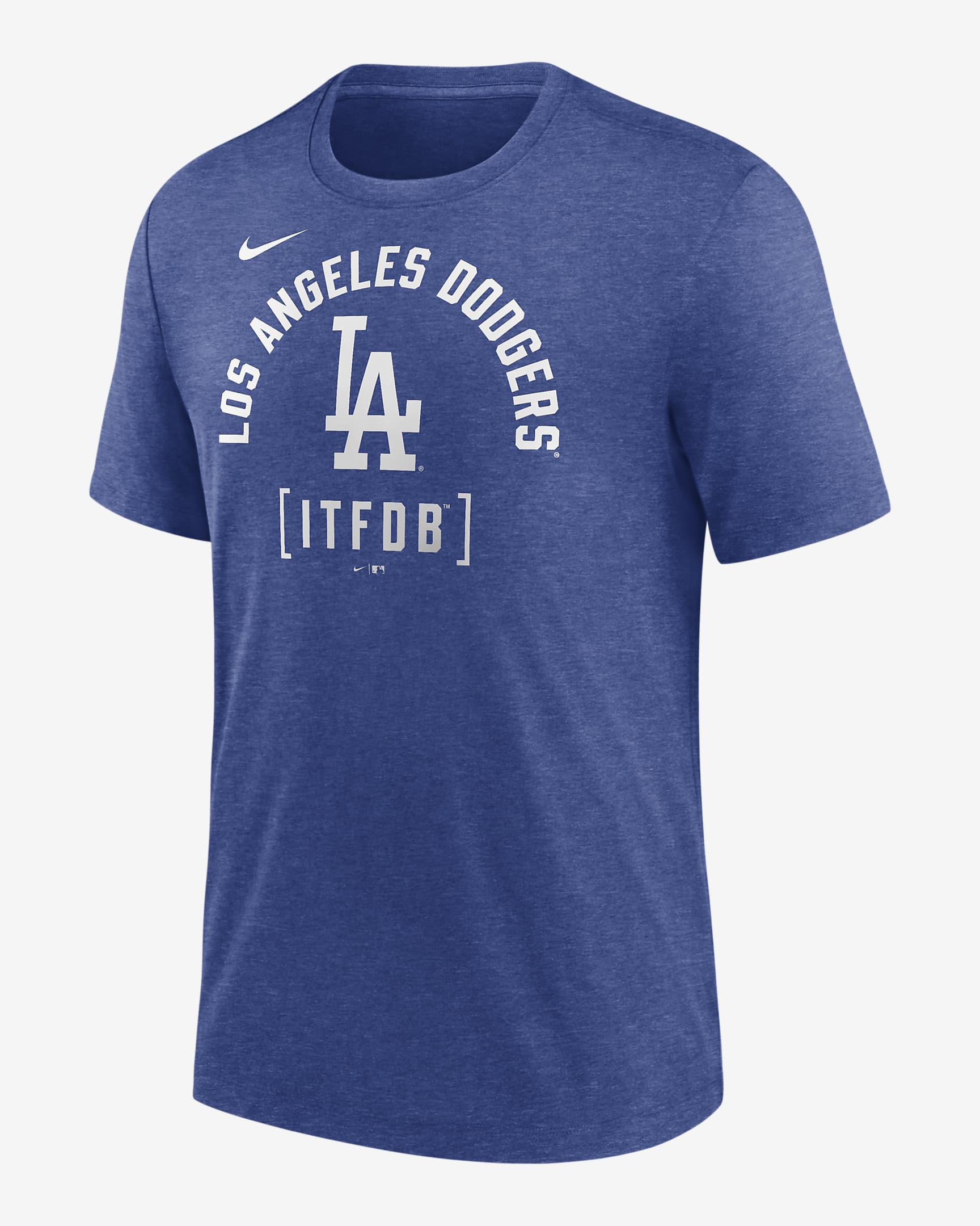 Los Angeles Dodgers Swing Big Men's Nike MLB T-Shirt - Game Royal Heather