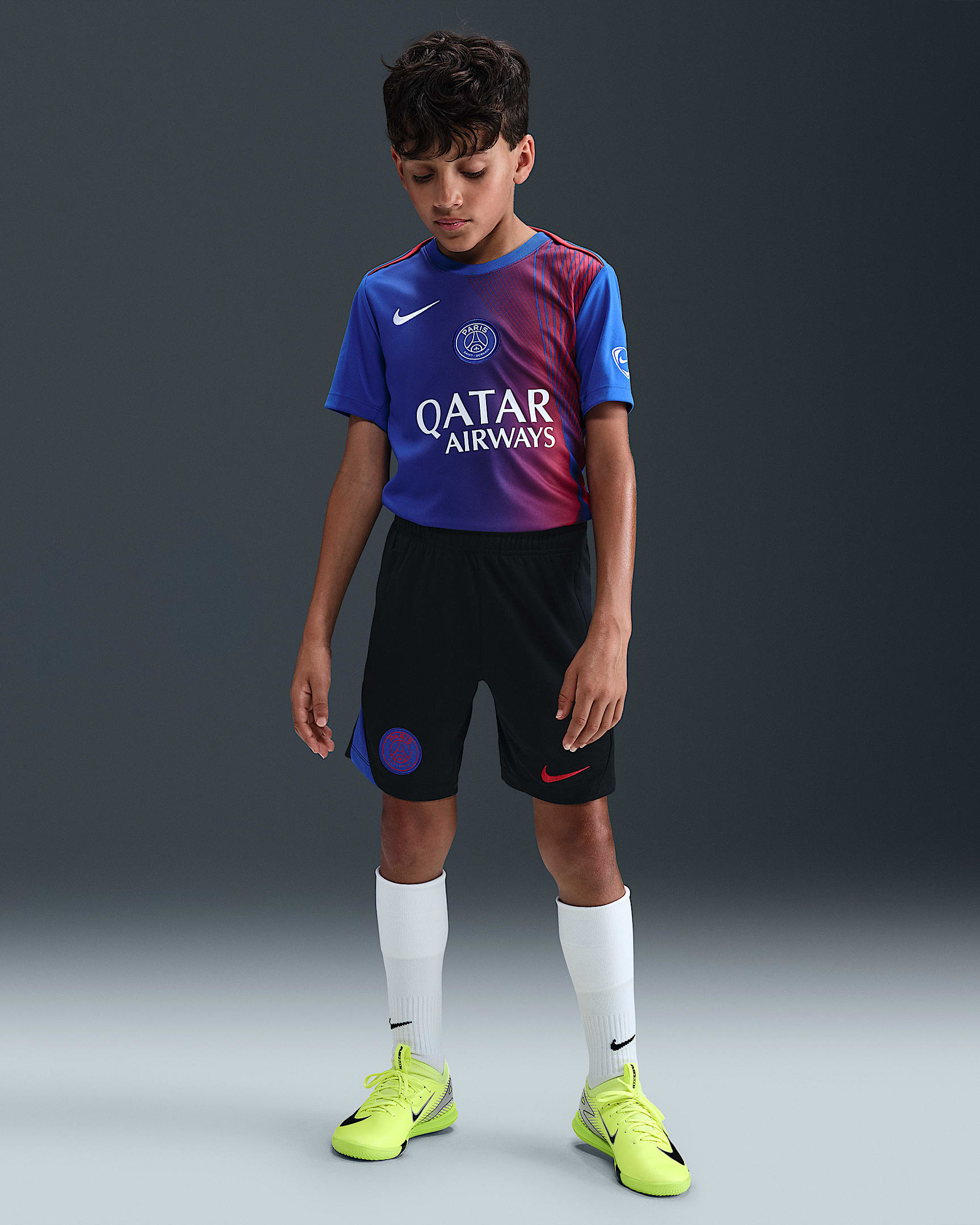 Calções de futebol de malha Nike Dri-FIT do terceiro equipamento Strike Total 90 Paris Saint-Germain Júnior - Preto/Hyper Royal/Vermelho Global