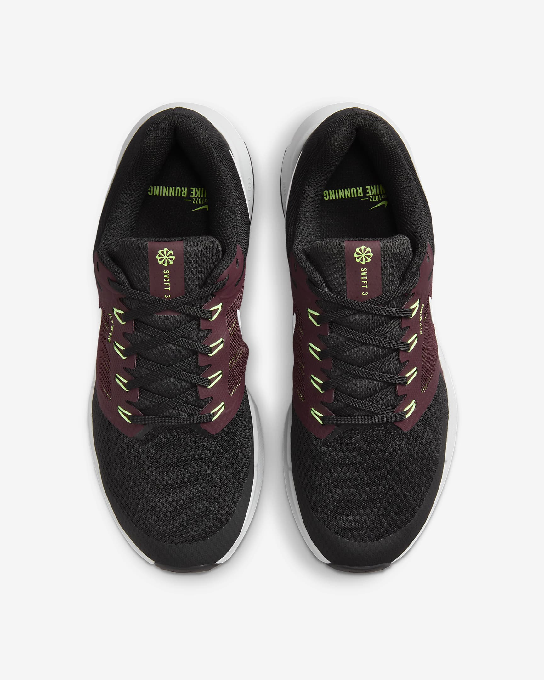 Nike Run Swift 3 Men's Road Running Shoes (DR2695-007, Black/Burgundy Crush/Lime Blast/Pure Platinum)