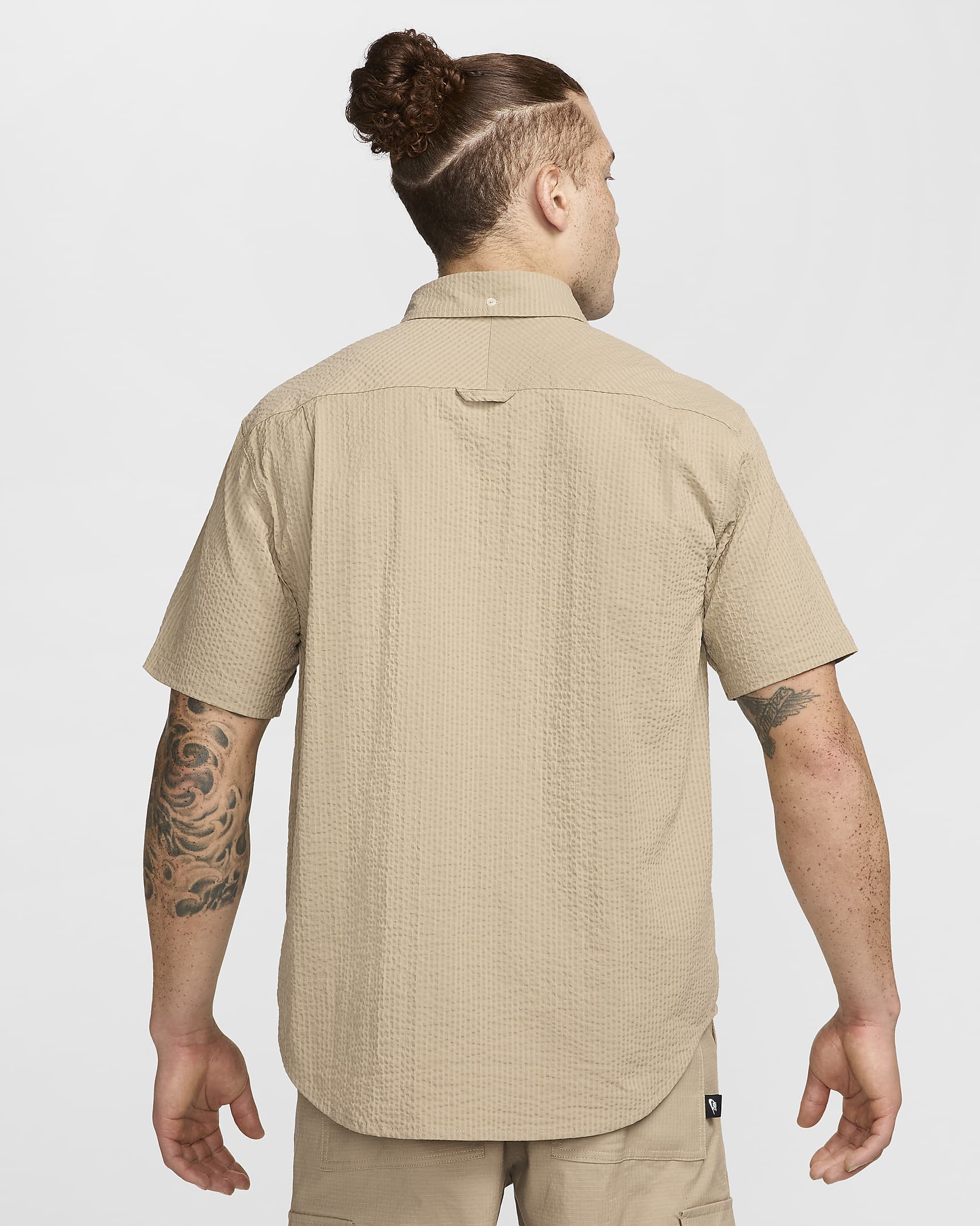 Pánská seersuckerová košile Nike Life s krátkým rukávem a knoflíky - Khaki/Khaki