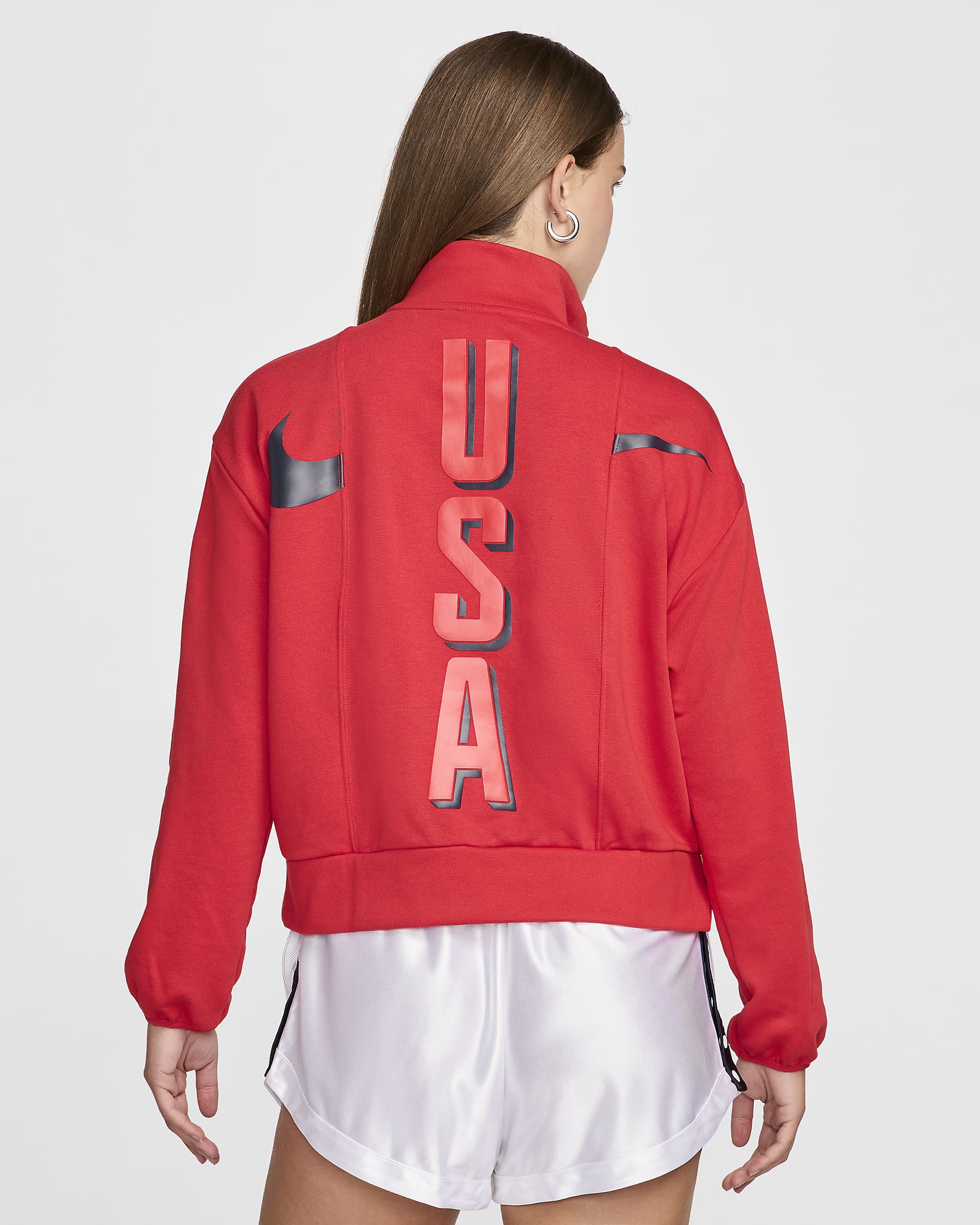 USA Village Women's Nike Basketball 1/2-Zip Fleece Sweatshirt - Sport Red/Obsidian