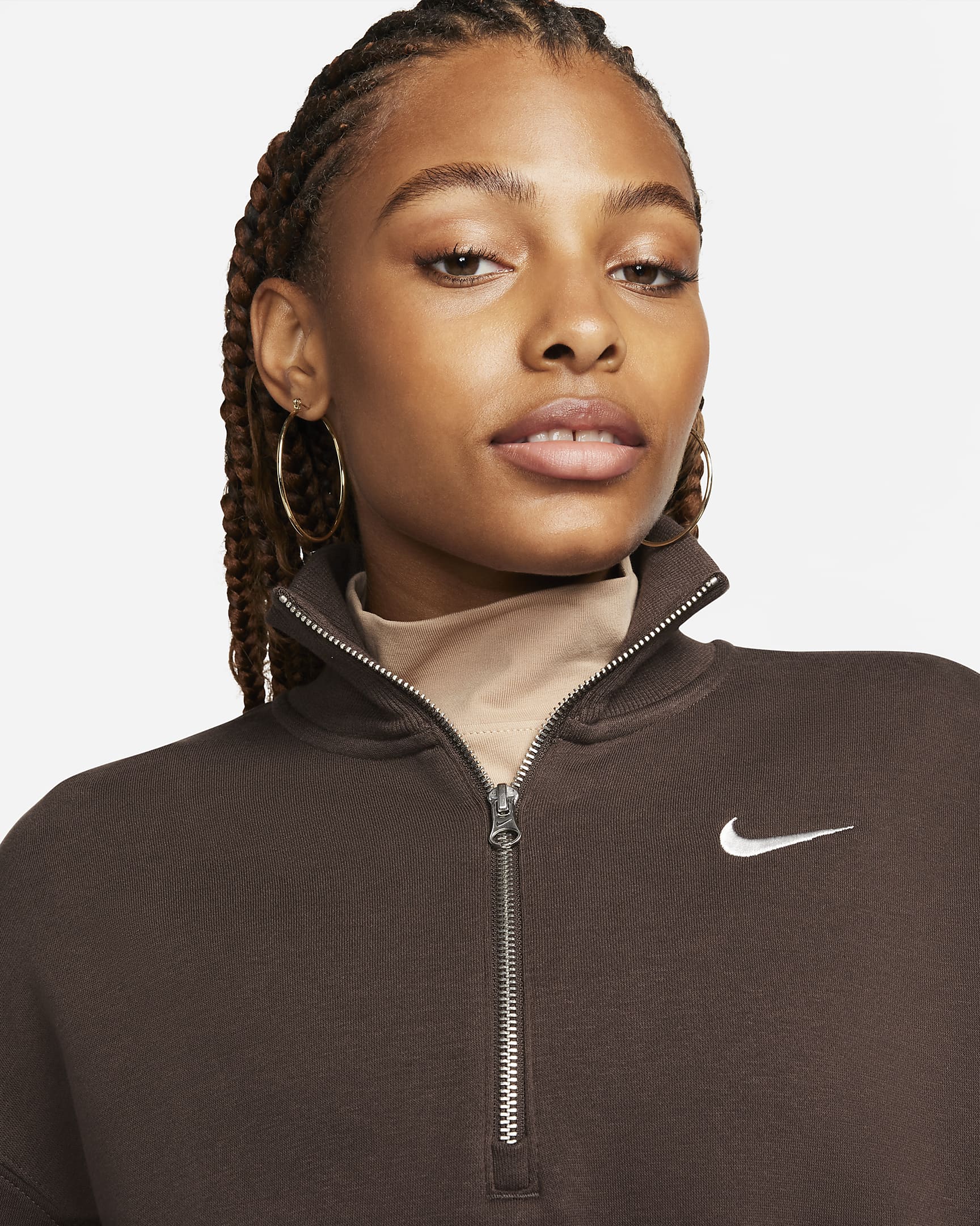 Sudadera corta de medio cierre para mujer Nike Sportswear Phoenix Fleece - Marrón barroco/Vela