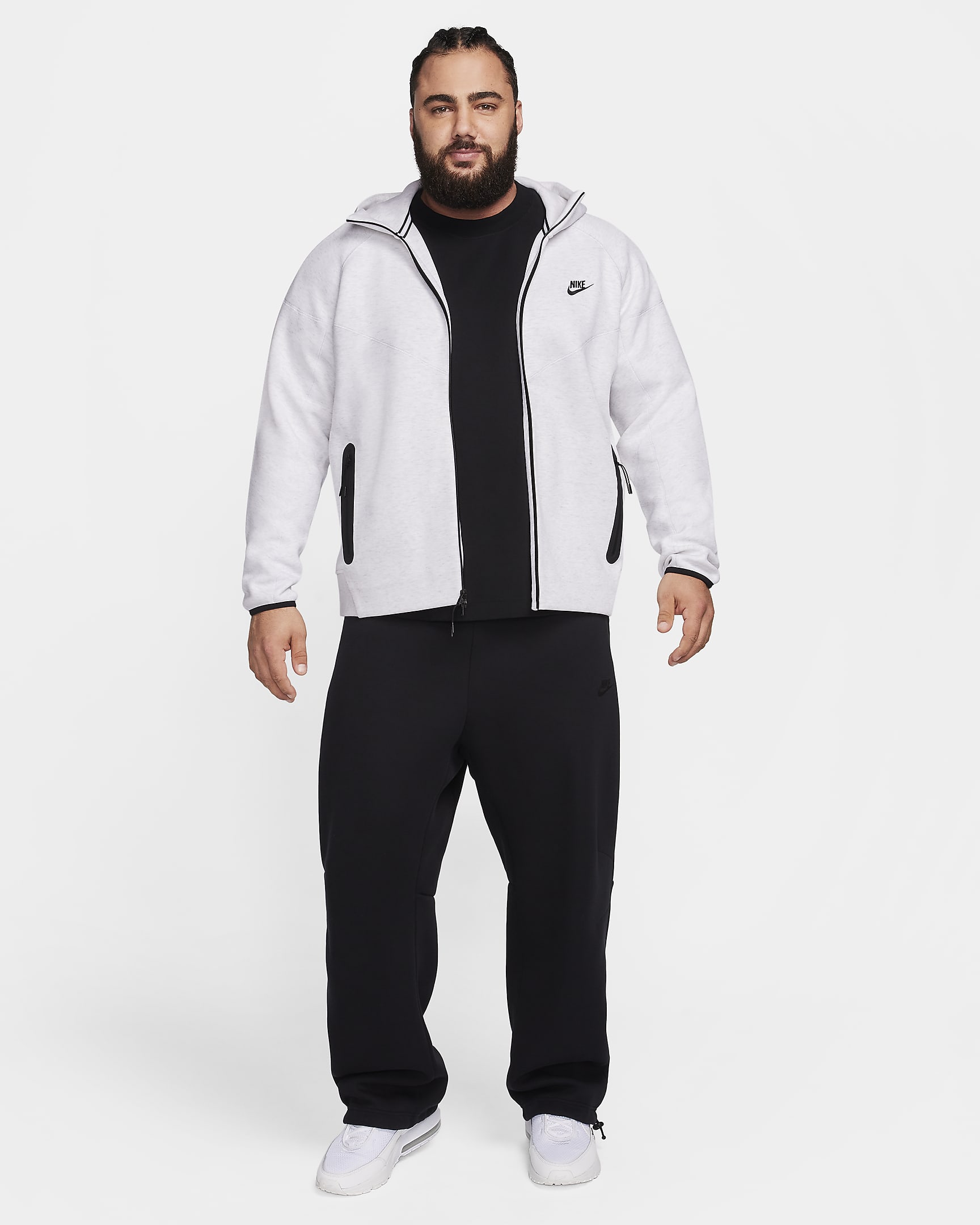 Nike Sportswear Tech Fleece Windrunner Herren-Hoodie mit durchgehendem Reißverschluss - Birch Heather/Schwarz