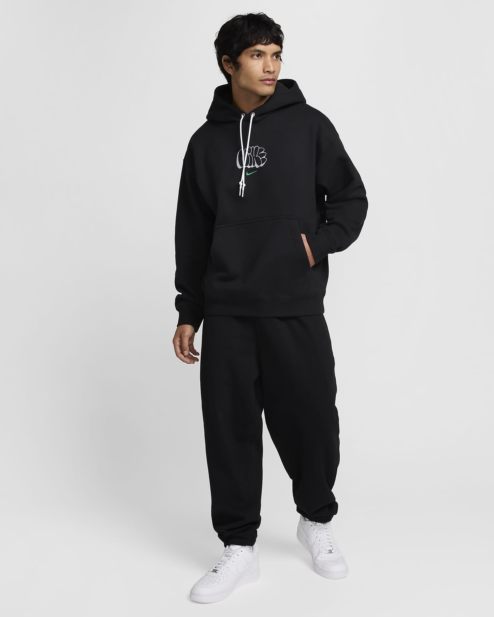 Nike Solo Swoosh Fleece-Hoodie für Herren - Schwarz/Malachite