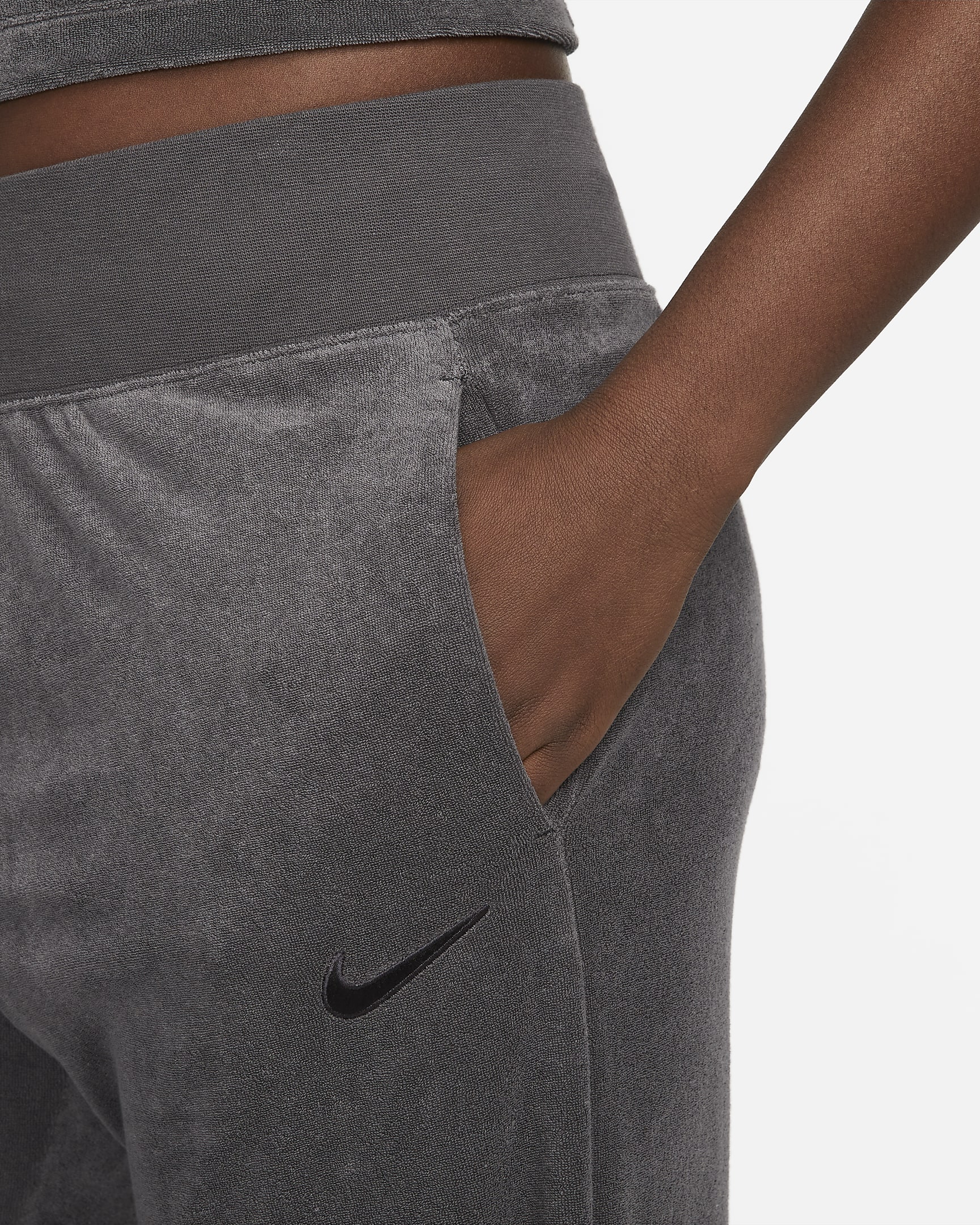 Nike Sportswear Women's High-Waisted Wide-Leg Terry Trousers - Anthracite/Black