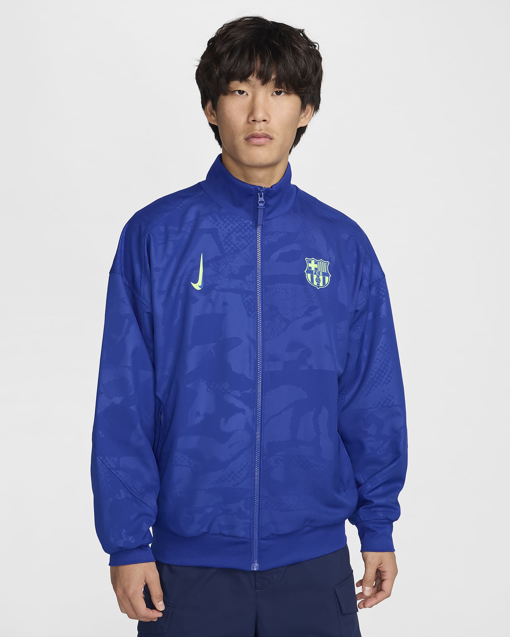 F.C. Barcelona Strike Third Men's Nike Dri-FIT Football Anthem Jacket - Old Royal/Lime Blast