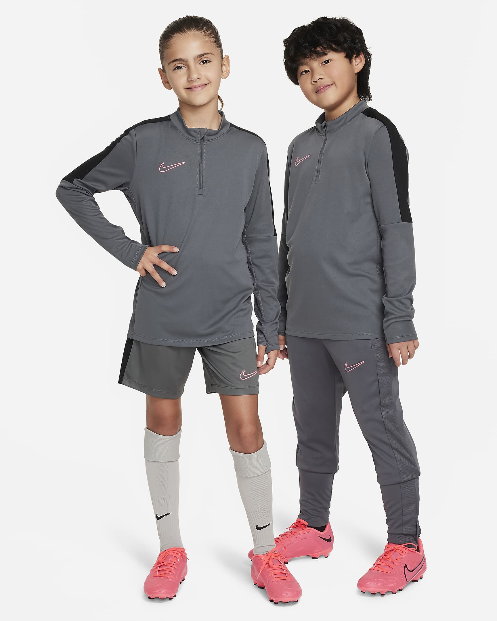 Nike Dri-FIT Academy23 Older Kids' Football Drill Top - Iron Grey/Black/Sunset Pulse