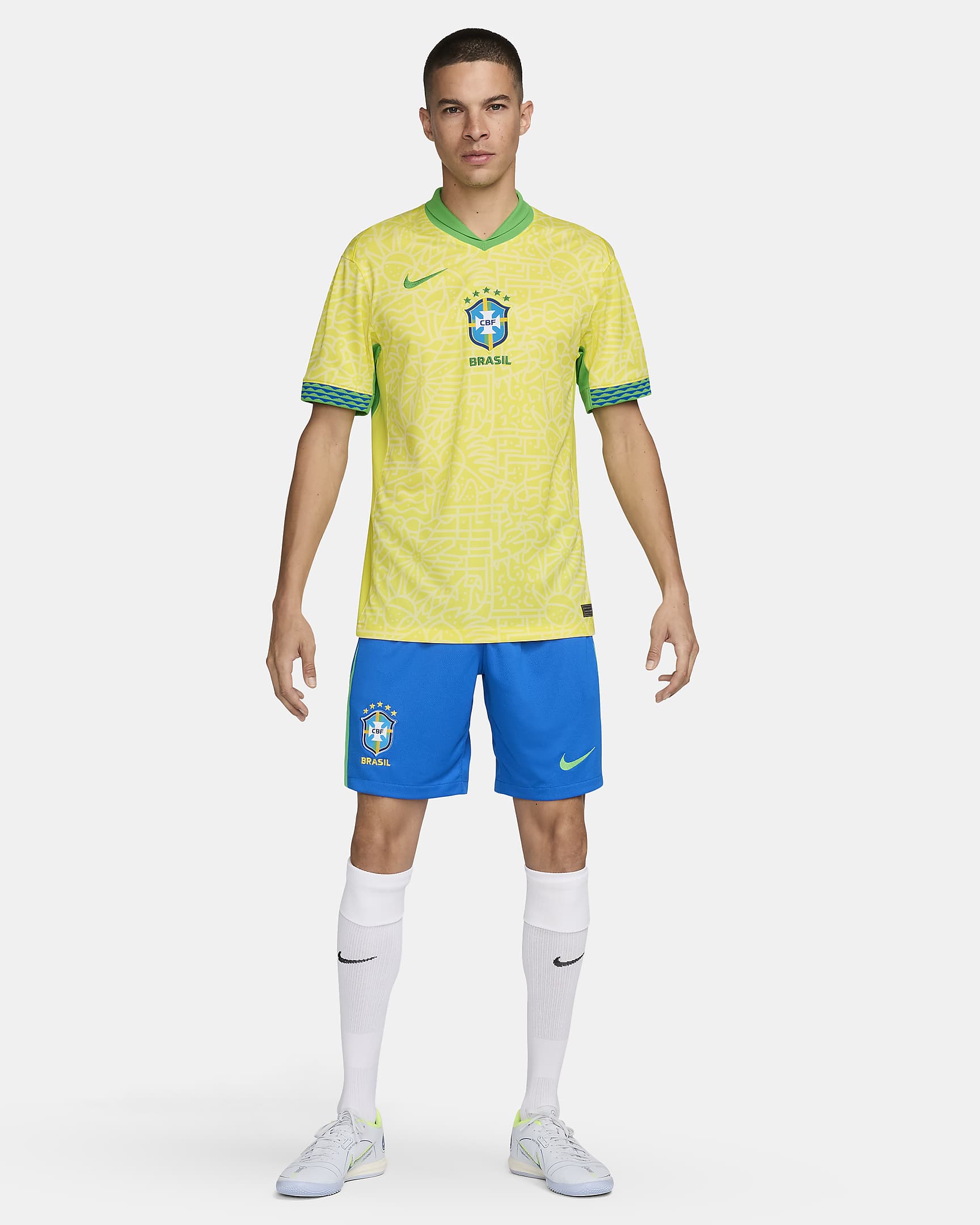 Brazilië 2024 Stadium Thuis Nike Dri-FIT replica voetbalshirt voor heren - Dynamic Yellow/Lemon Chiffon/Green Spark