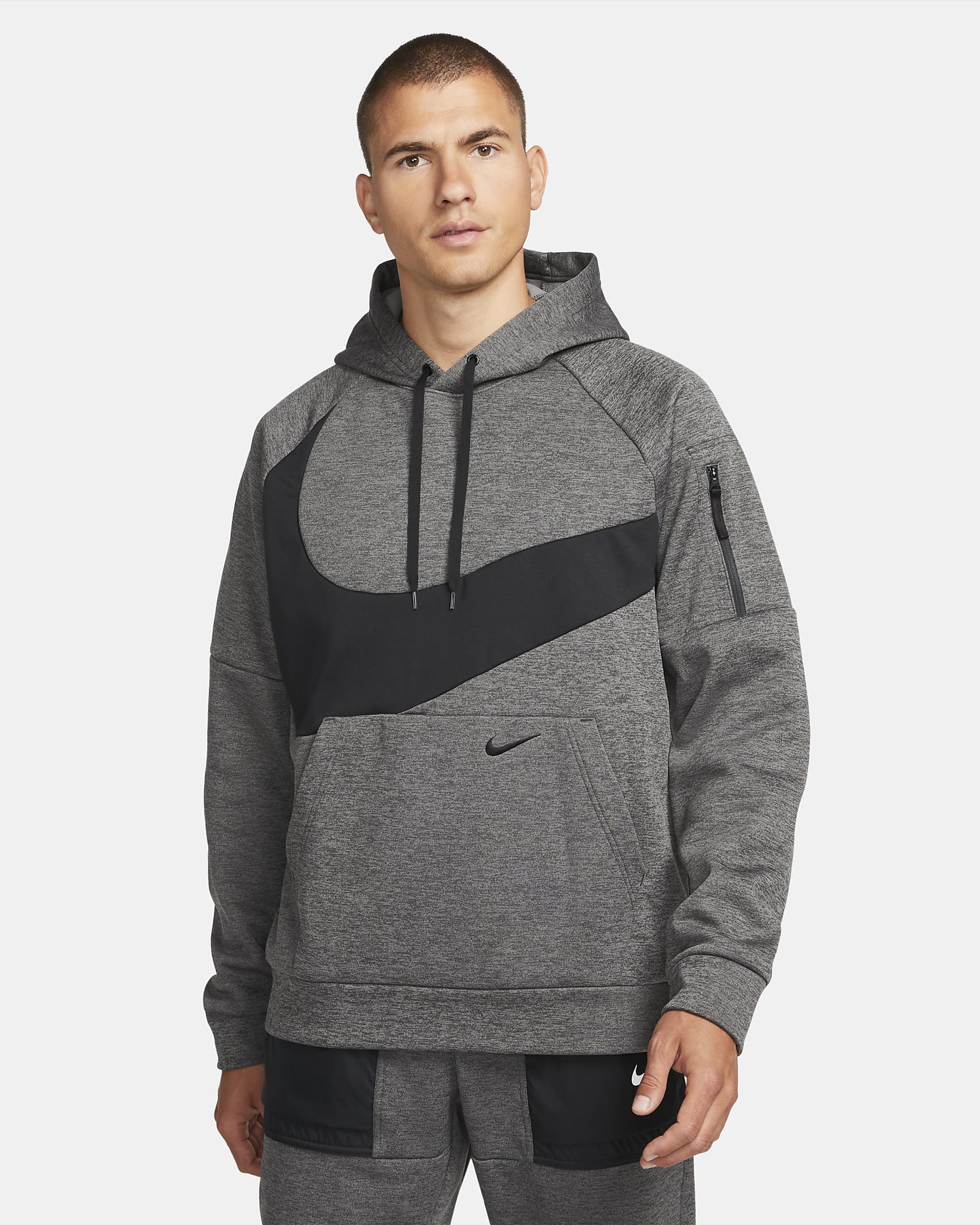 Nike Therma-FIT Sudadera con capucha deportiva - Hombre - Charcoal Heather/Dark Smoke Grey/Negro/Negro