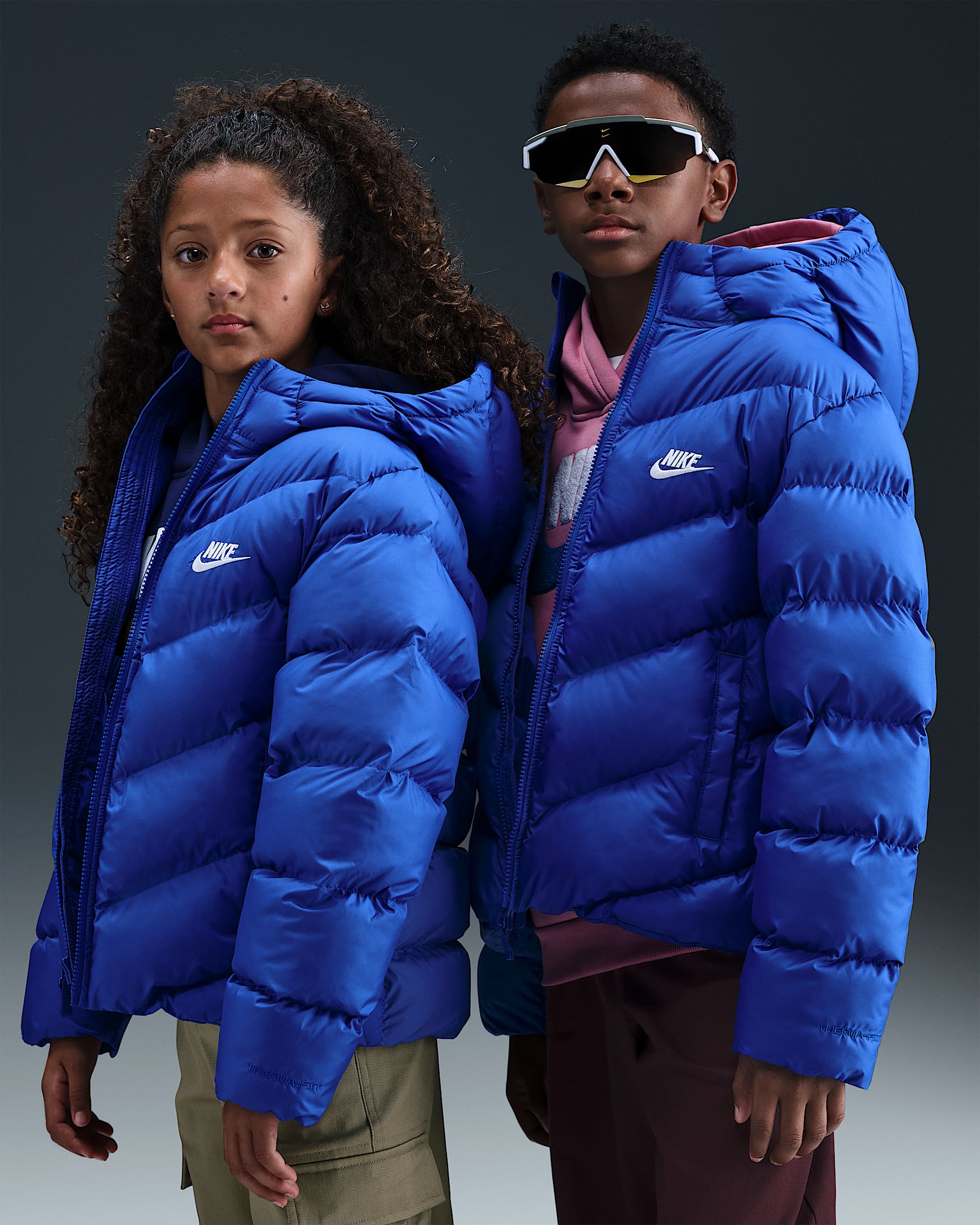 Nike Sportswear All Day Play Big Kids' Therma-FIT Loose-Fit Puffer Jacket - Game Royal/White