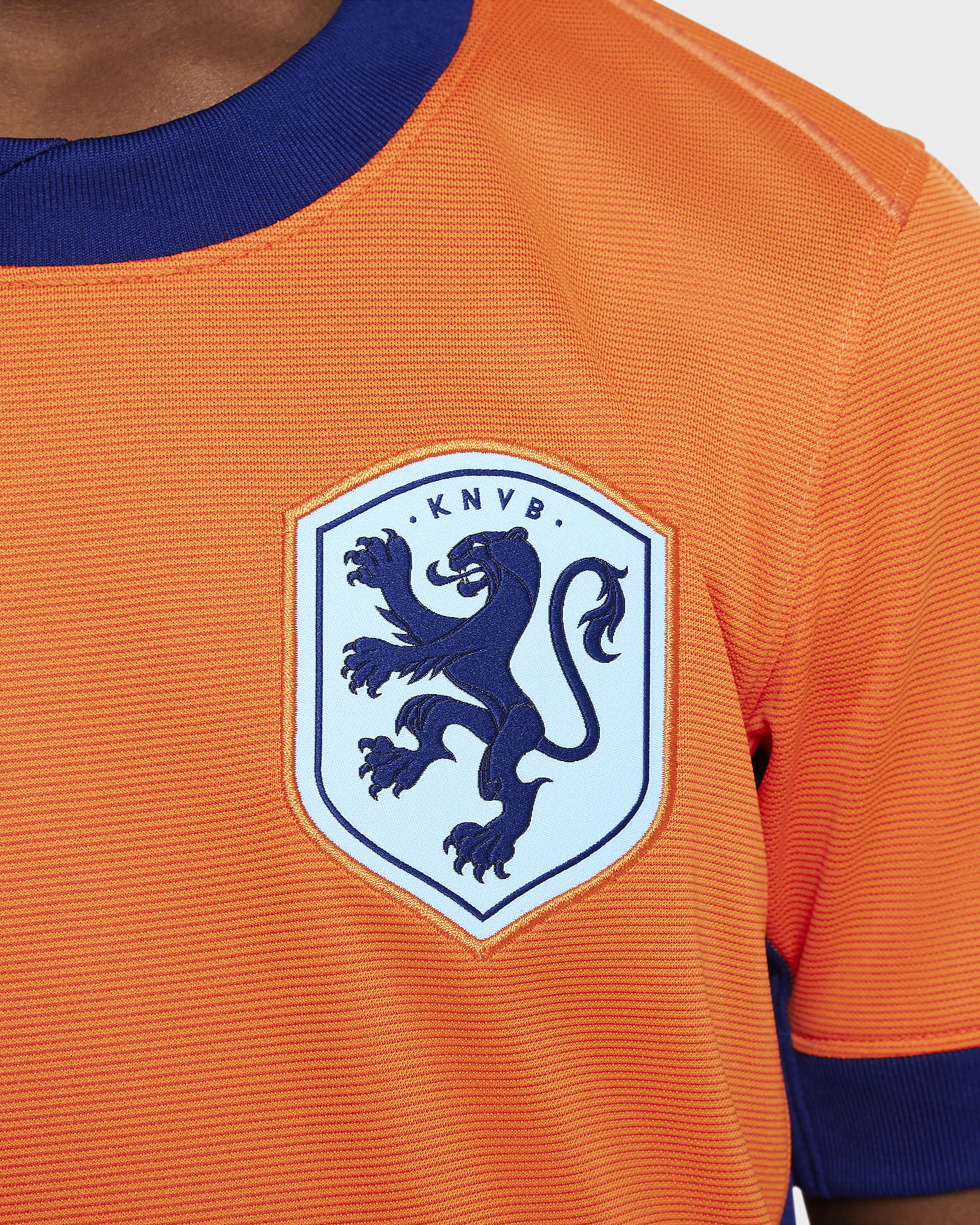 Holland 2024/25 Stadium Home Nike Dri-FIT Replica-fodboldtrøje til større børn (kvindehold) - Safety Orange/Blue Void/Copa/Blue Void