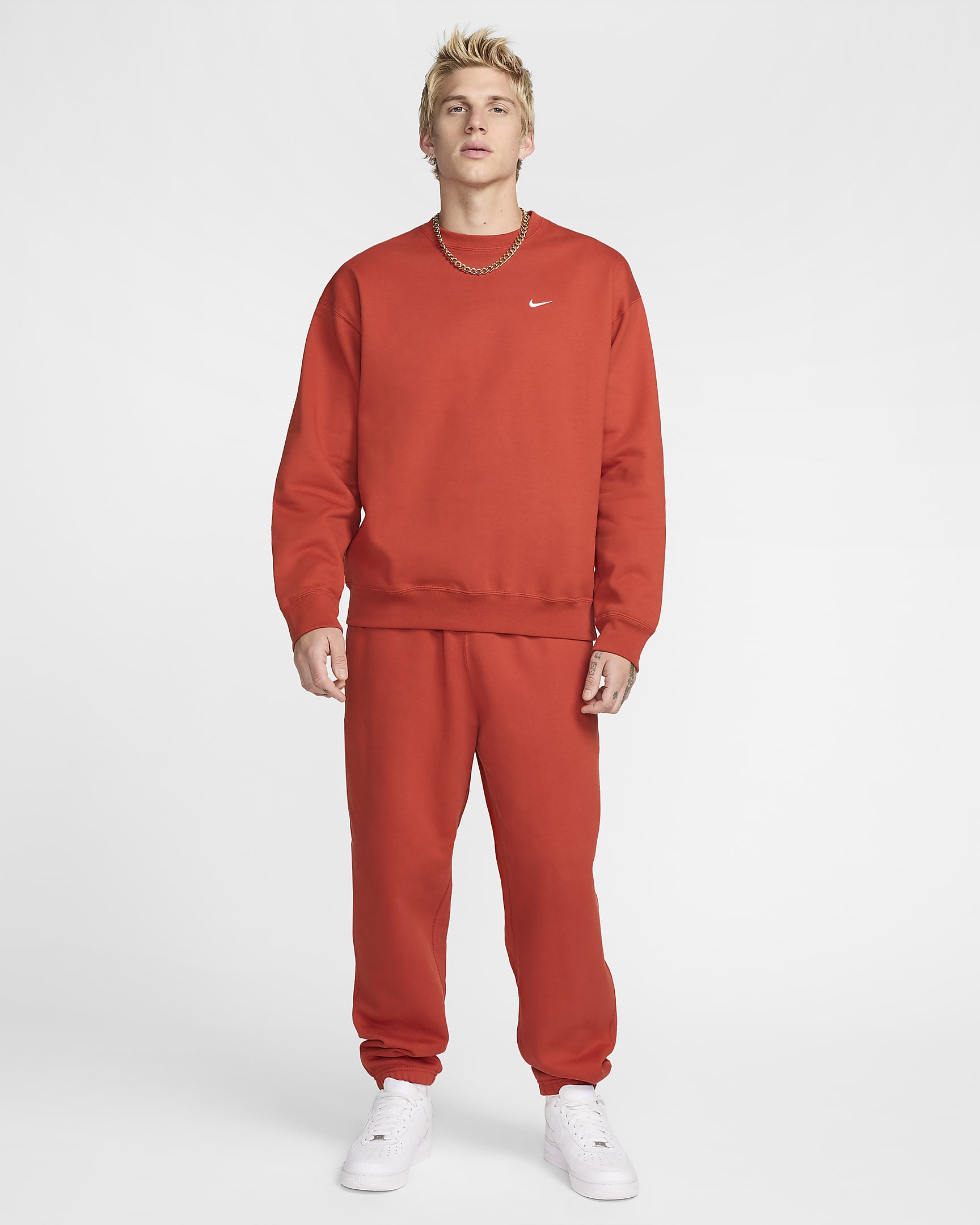 Nike Solo Swoosh Men's Fleece Crew - Dragon Red/White