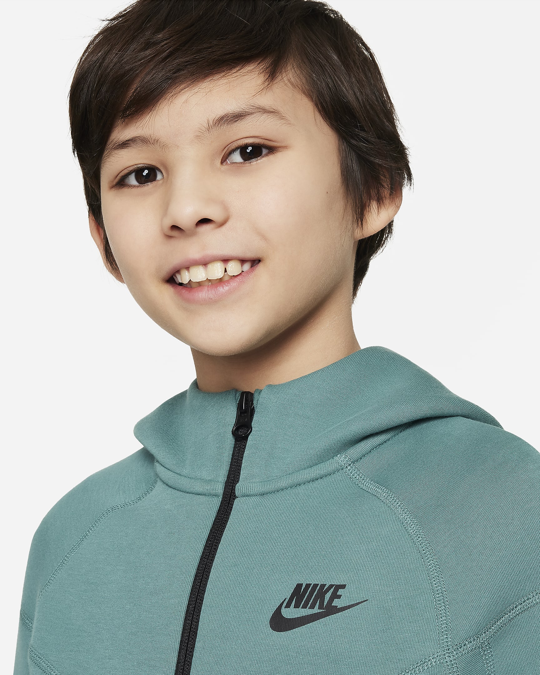 Mikina Nike Sportswear Tech Fleece s kapucí a dlouhým zipem pro větší děti (chlapce) - Bicoastal/Černá/Černá