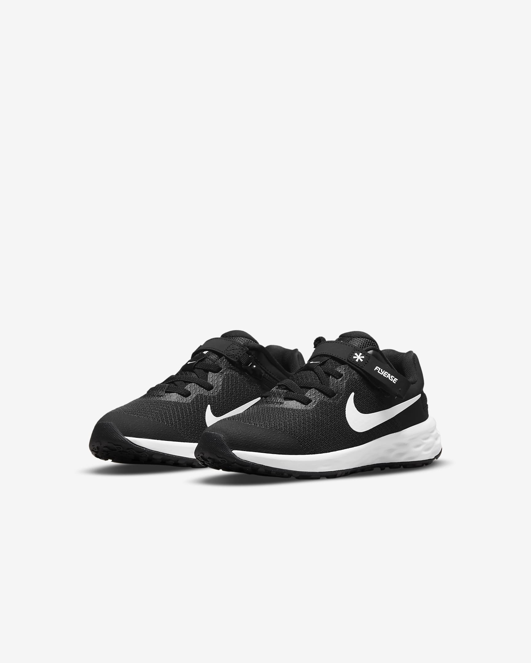 Nike Revolution 6 FlyEase Younger Kids' Easy On/Off Shoes - Black/Dark Smoke Grey/White