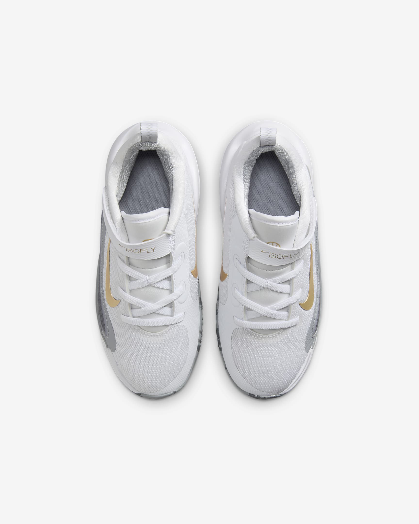 Tenis para niños de preescolar Nike IsoFly - Blanco/Gris azulado/Gris lobo/Estrella de oro metálico