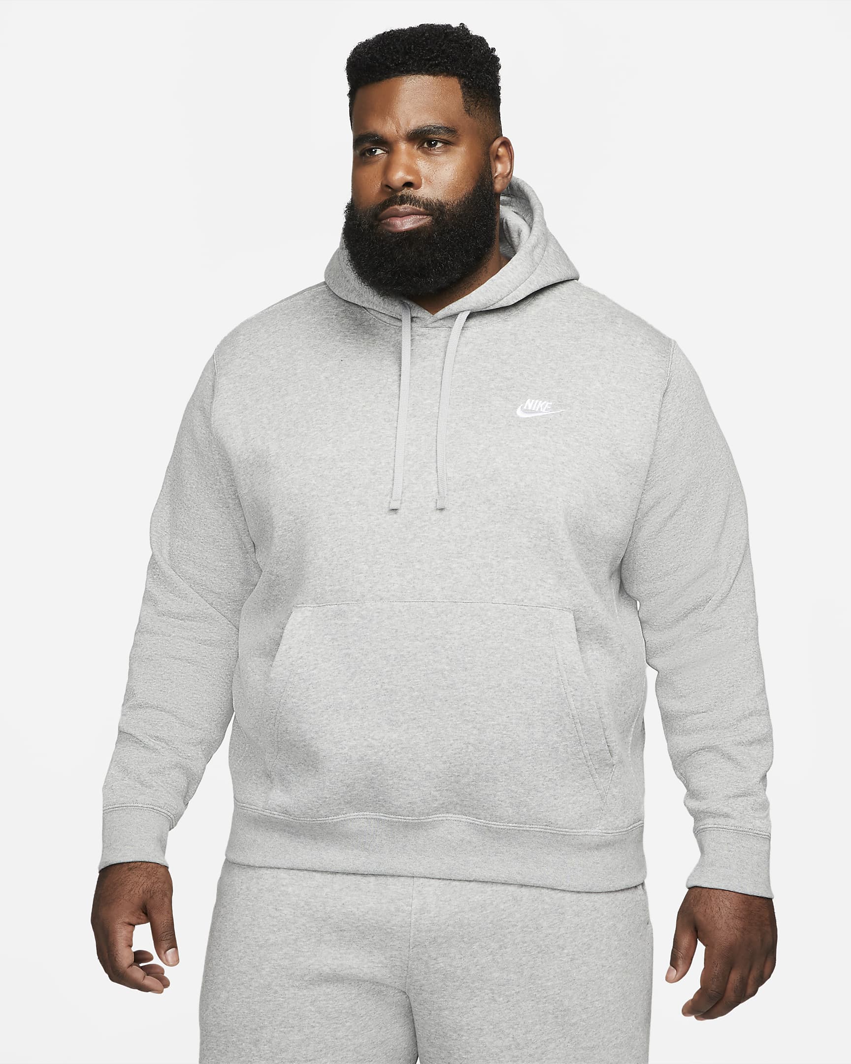 Nike Sportswear Club Fleece belebújós férfi kapucnis pulóver - Dark Grey Heather/Matte Silver/Fehér