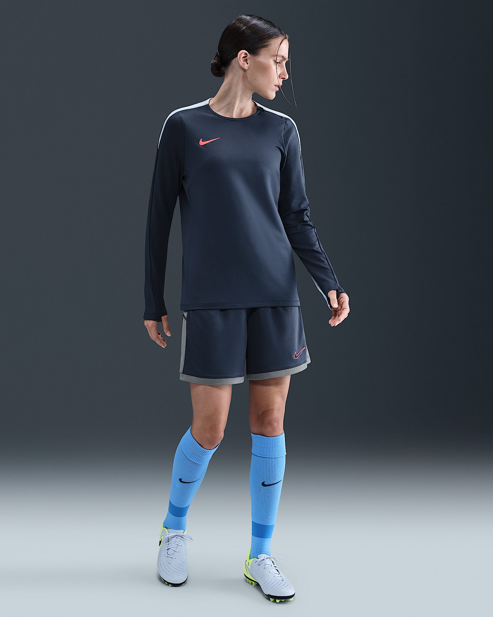 Short de foot Dri-FIT Nike Academy pour femme - Thunder Blue/Cool Grey/Bright Crimson