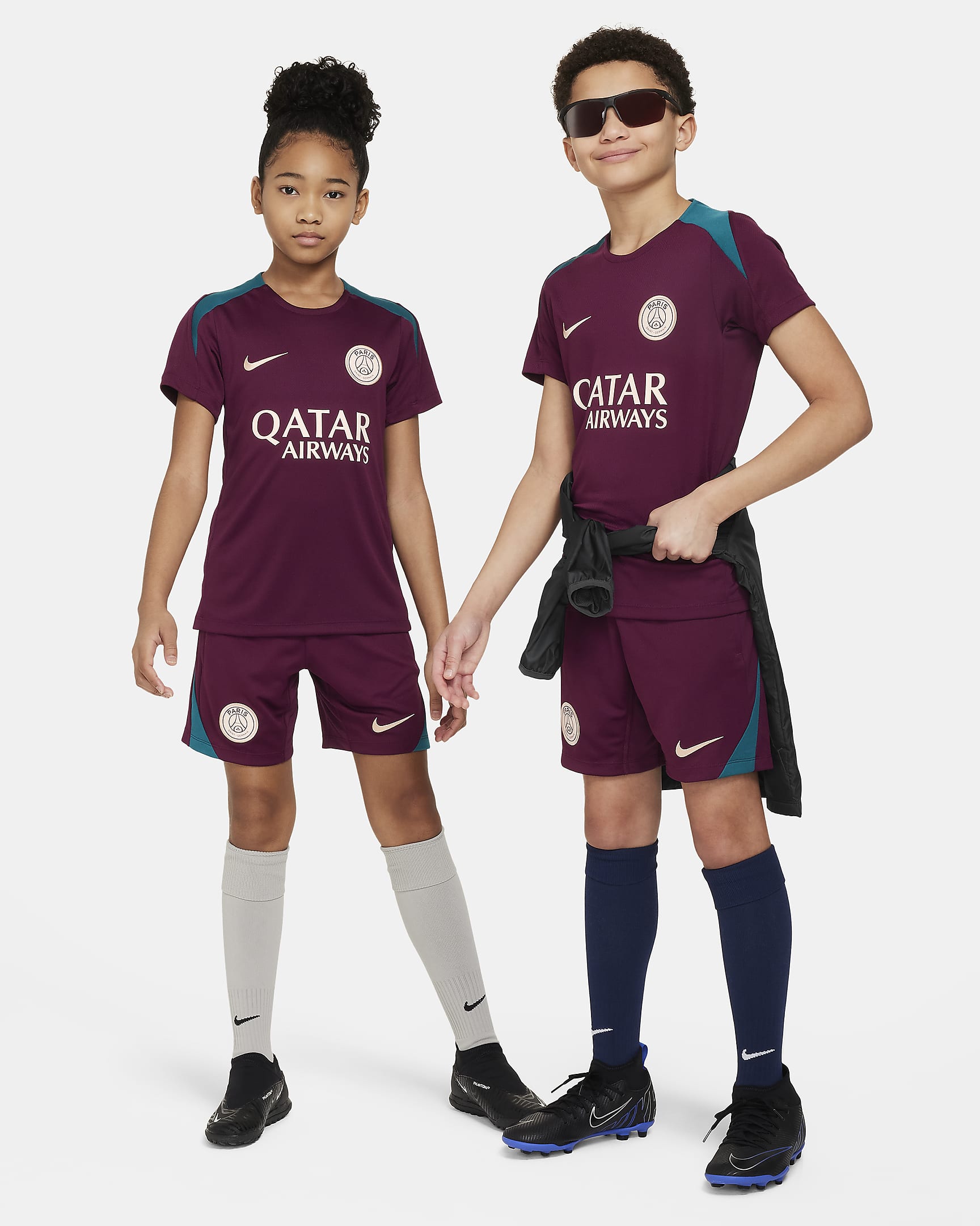 Paris Saint-Germain Strike Nike Dri-FIT knit voetbaltop met korte mouwen voor kids - Bordeaux/Bordeaux/Geode Teal/Guava Ice