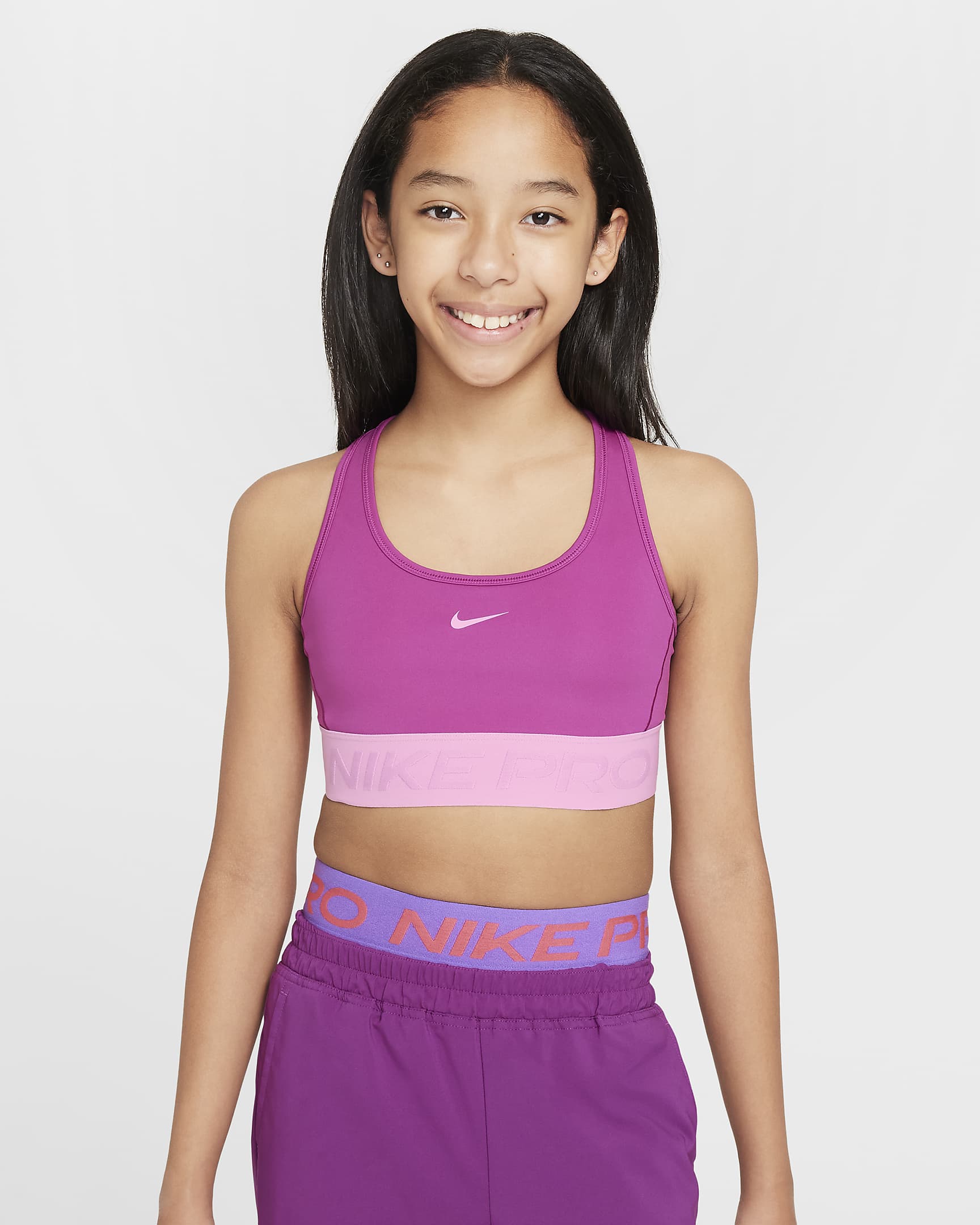 Nike Pro Swoosh Girls' Sports Bra - Hot Fuchsia/Beyond Pink/Beyond Pink