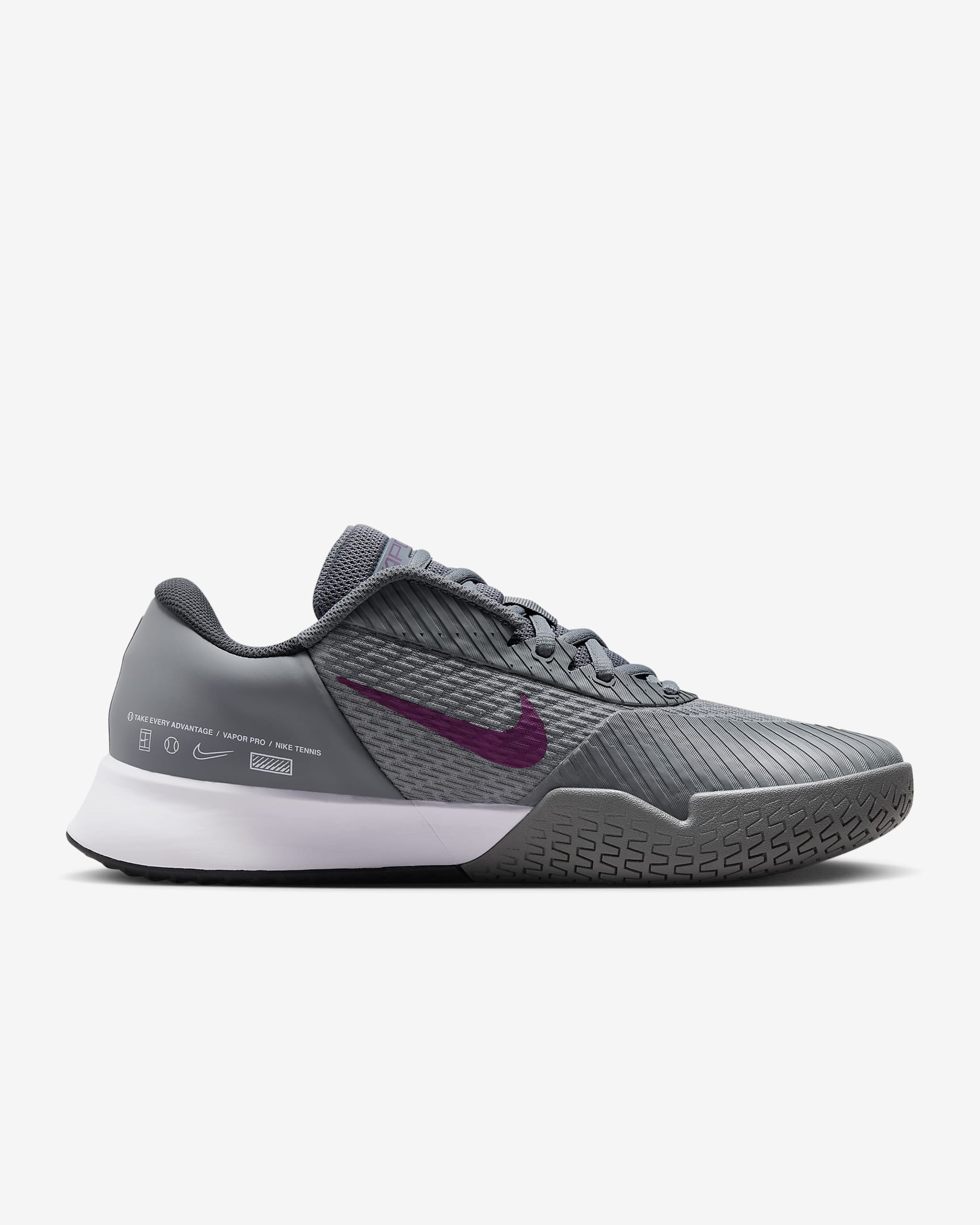 NikeCourt Air Zoom Vapor Pro 2 Men's Hard Court Tennis Shoes - Smoke Grey/Dark Smoke Grey/Black/Sangria